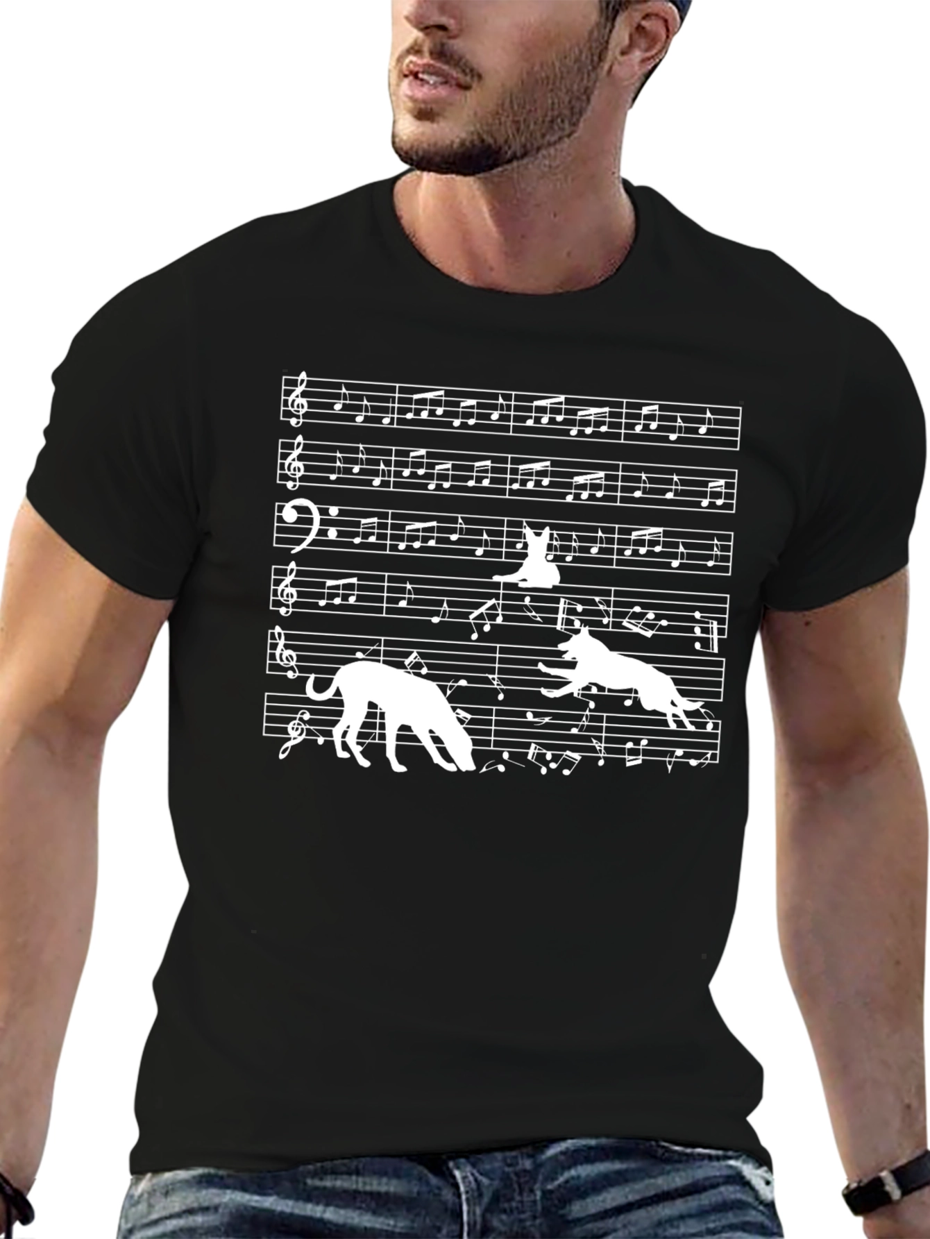 Music Notes & Dogs Graphic T-Shirt
