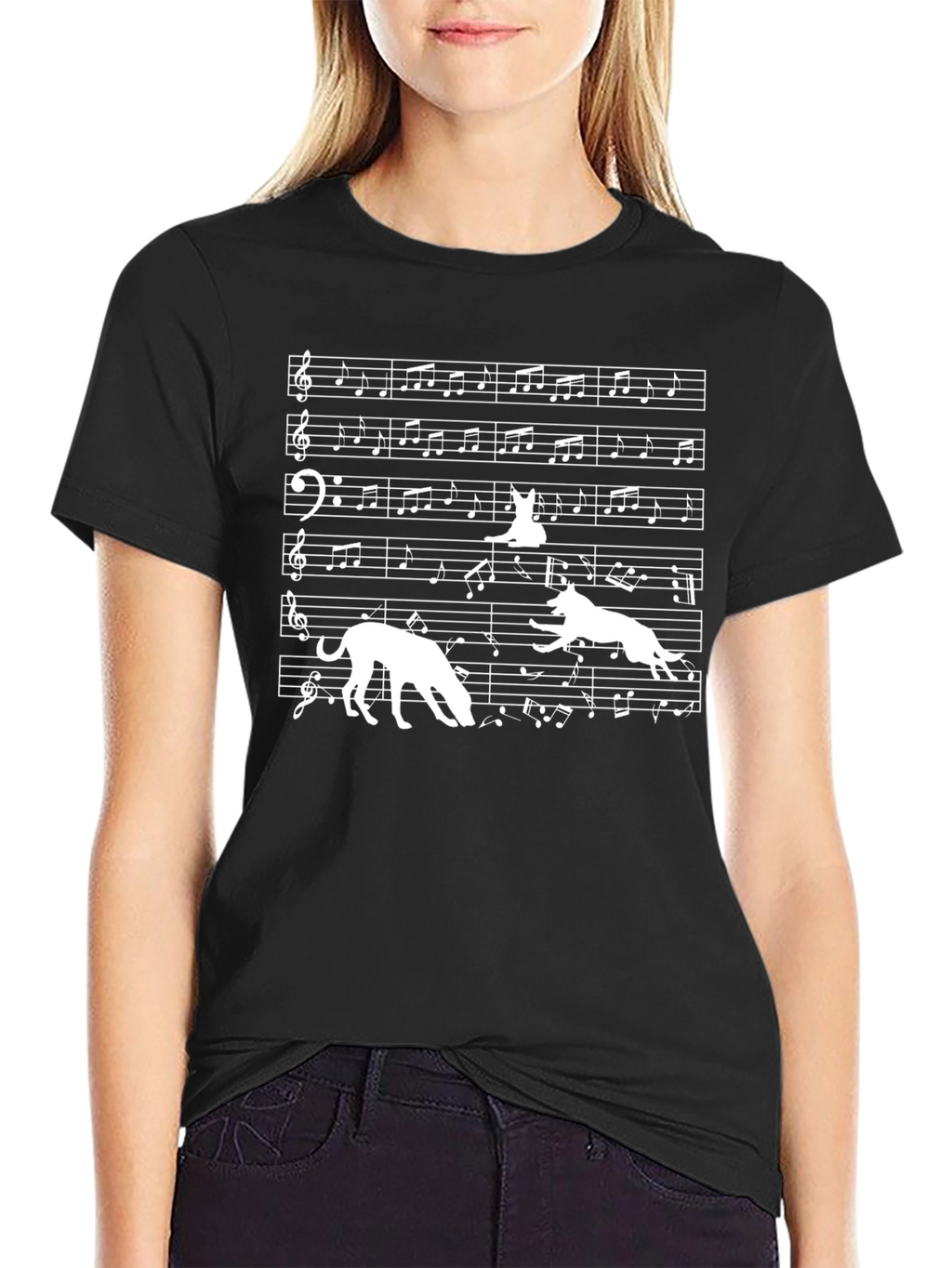 Music Notes & Dogs Graphic T-Shirt