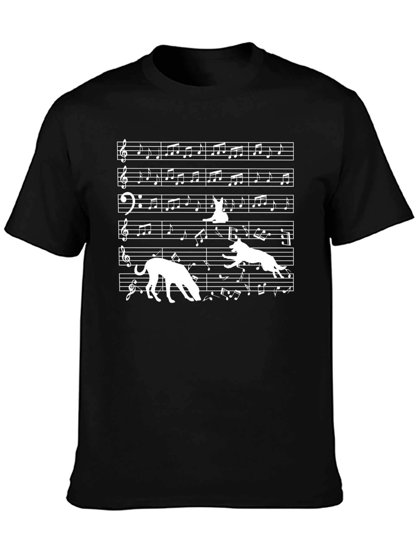 Music Notes & Dogs Graphic T-Shirt