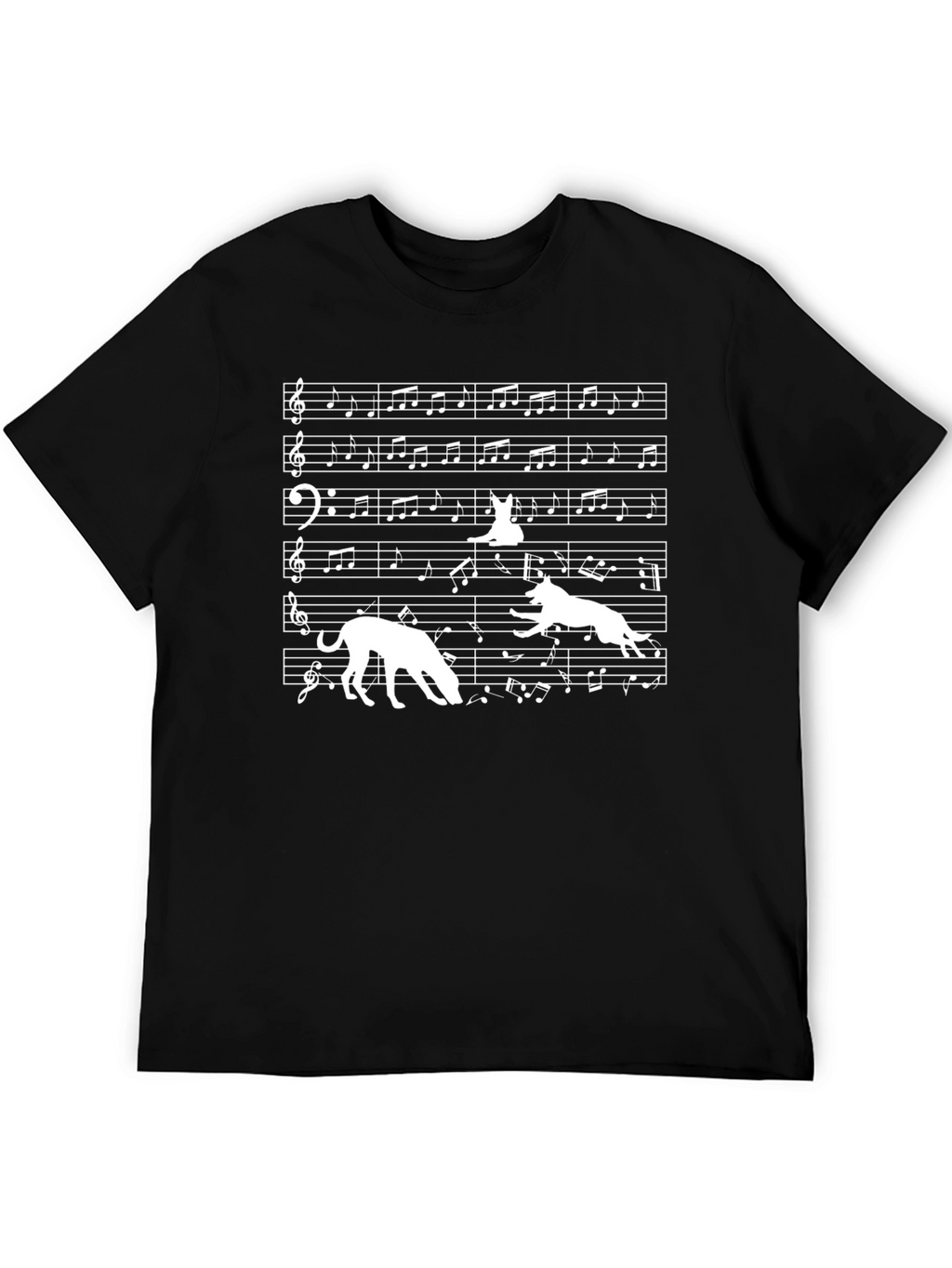 Music Notes & Dogs Graphic T-Shirt