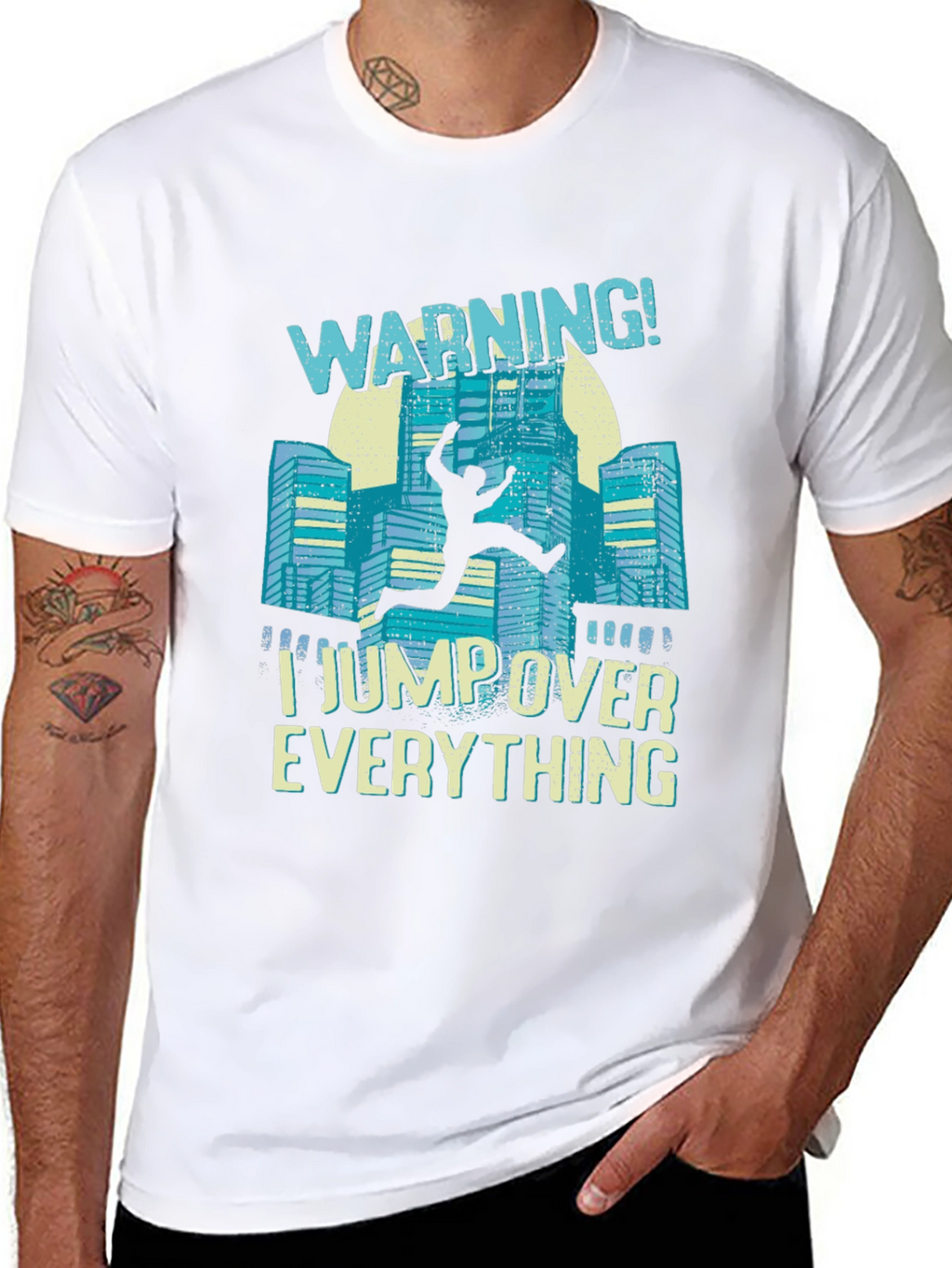 Warning I Jump Over Everything Black T-Shirt