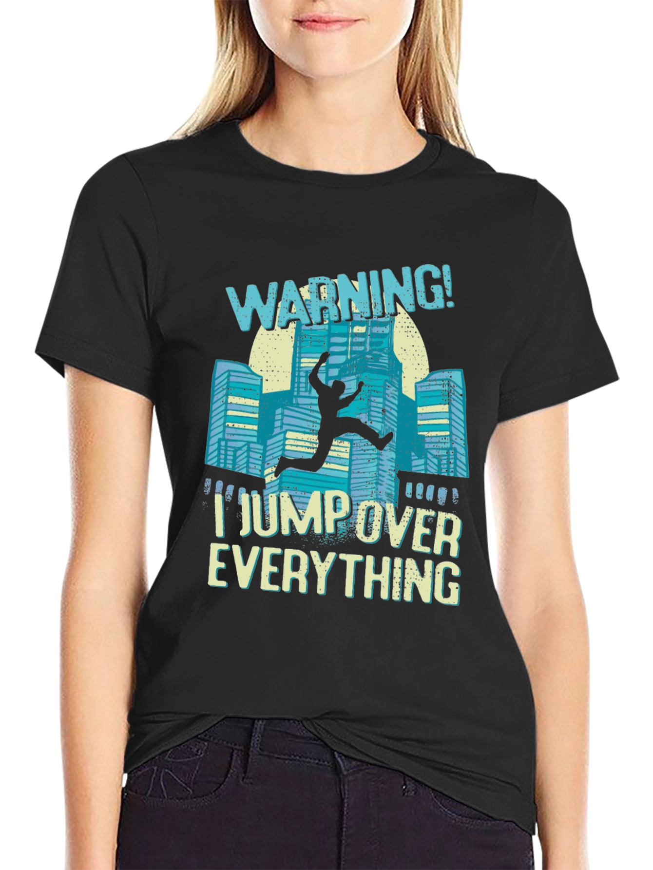 Warning I Jump Over Everything Black T-Shirt