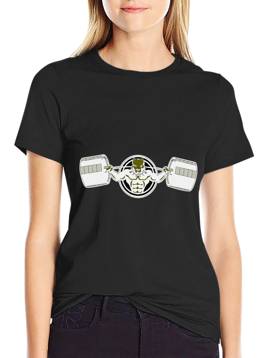 Weightlifting Bulldog Graphic Tee - Black Cotton