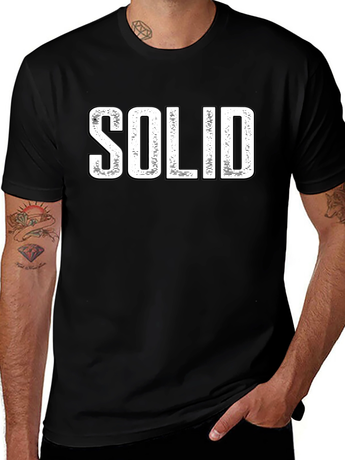 SOLID Graphic Print Mens Black T-Shirt