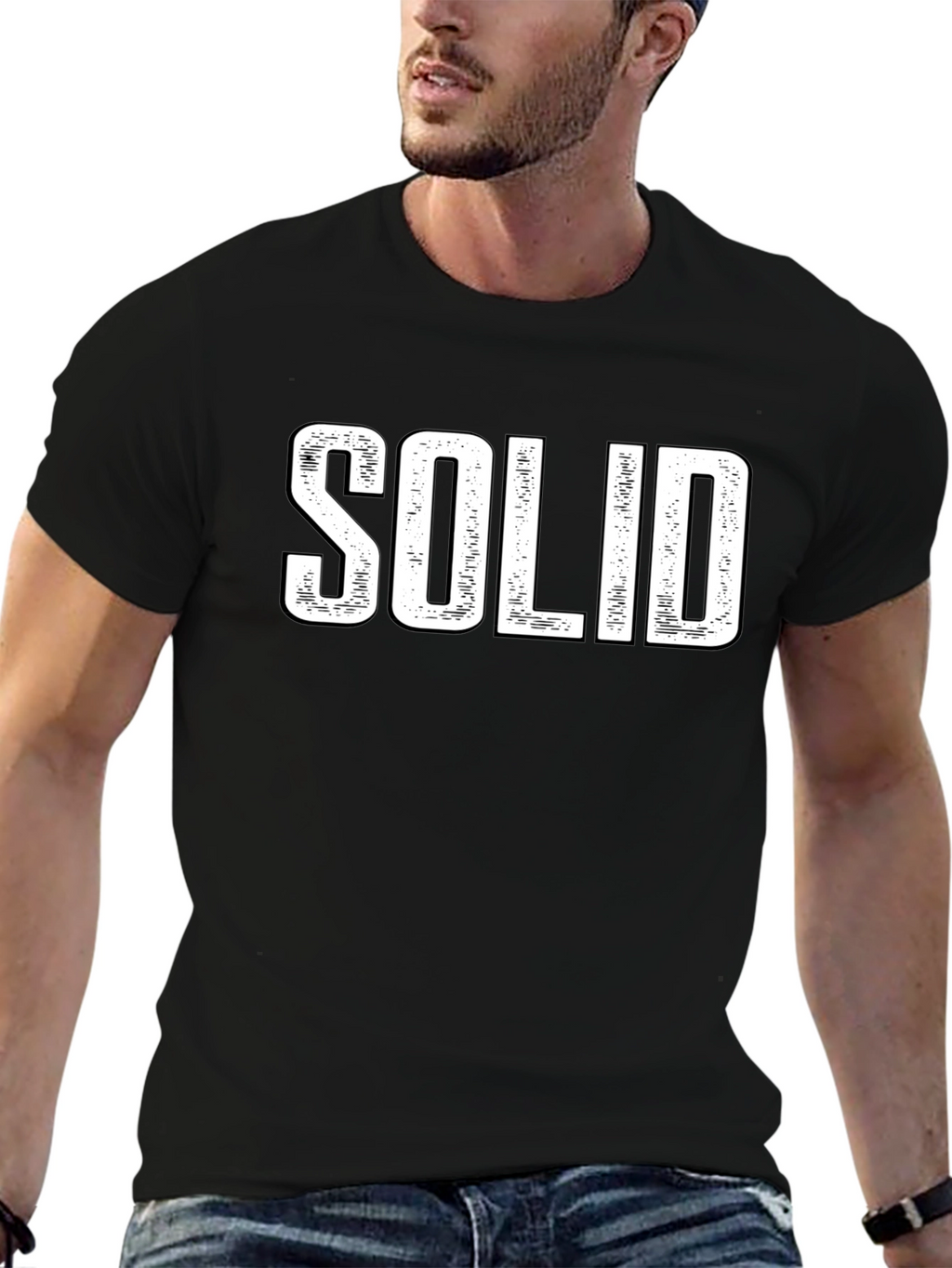 SOLID Graphic Print Mens Black T-Shirt