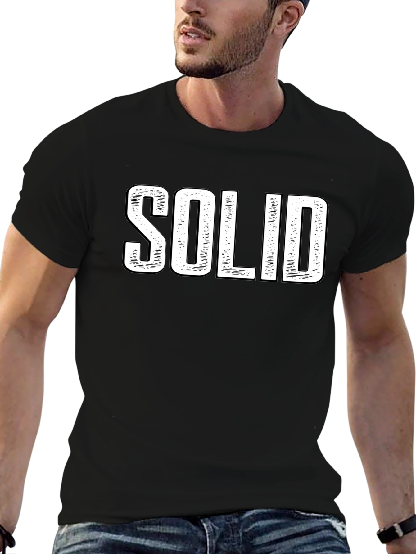 SOLID Graphic Print Mens Black T-Shirt