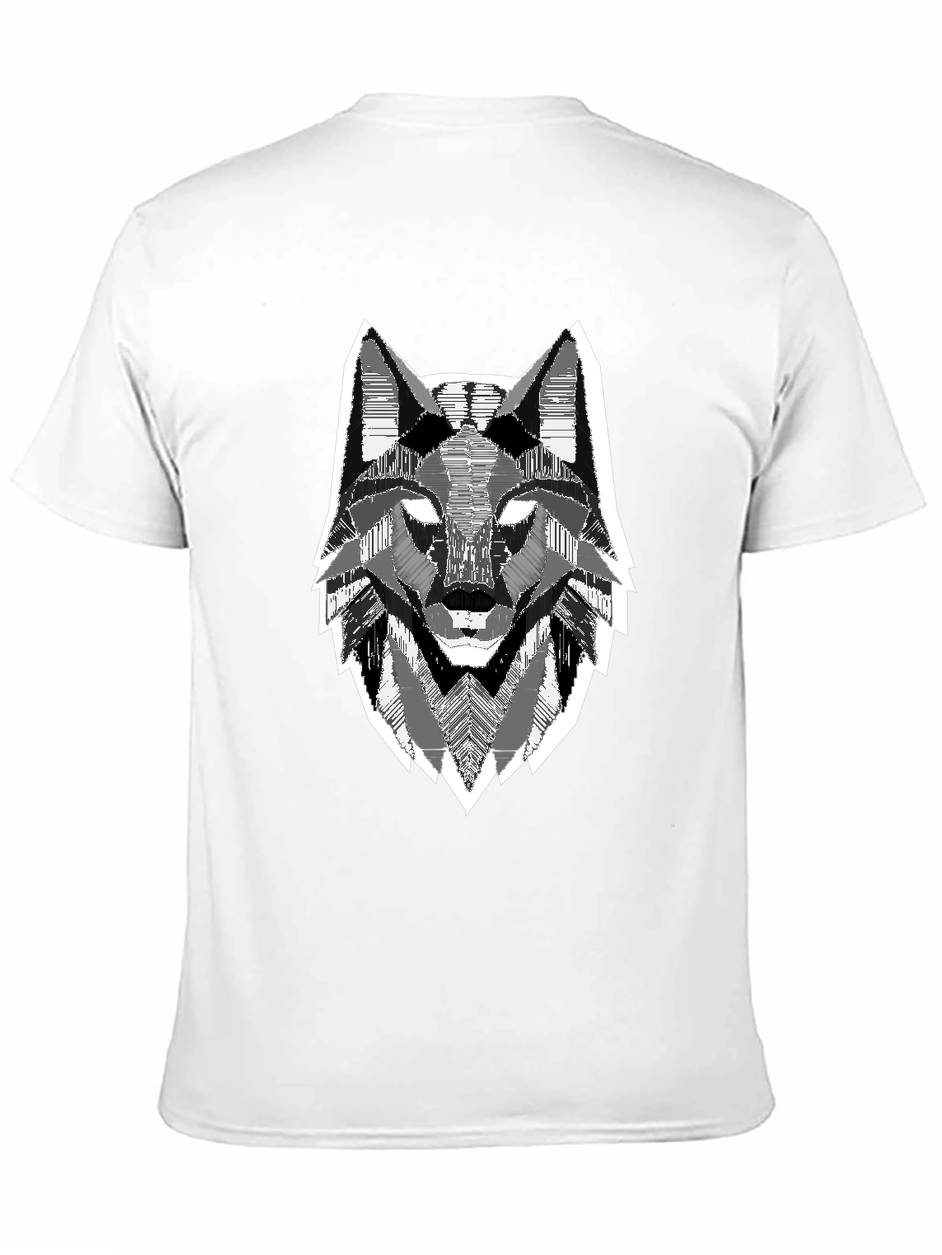 Geometric Wolf Head Graphic Print Black T-Shirt