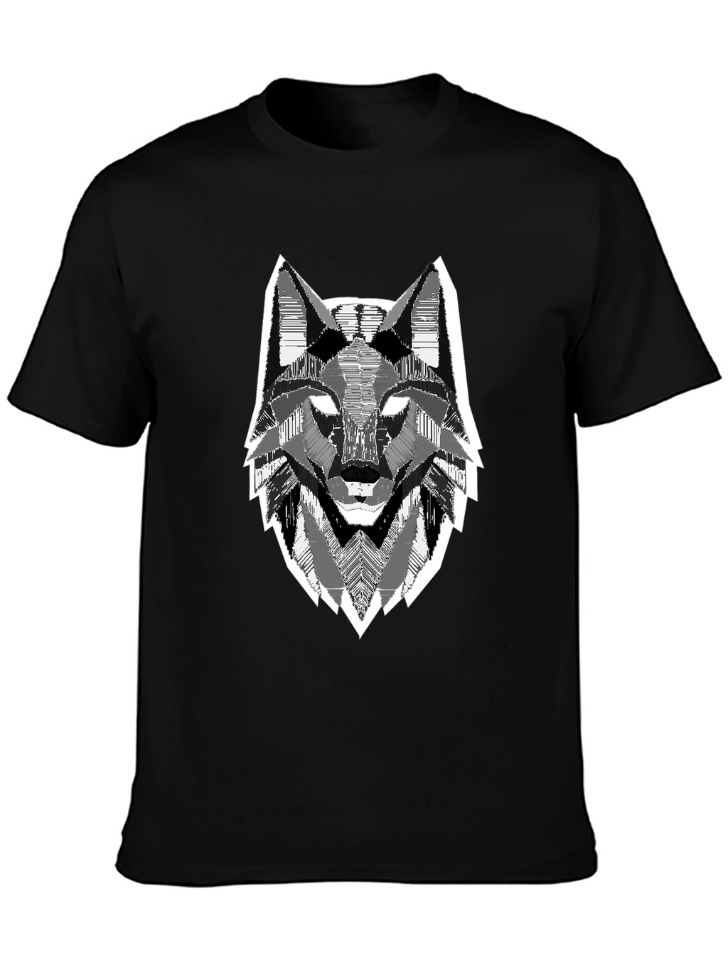 Geometric Wolf Head Graphic Print Black T-Shirt