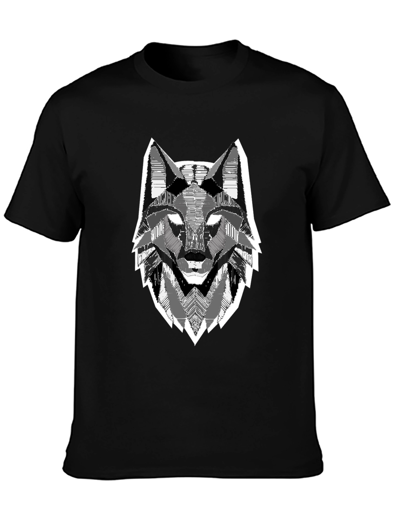 Geometric Wolf Head Graphic Print Black T-Shirt
