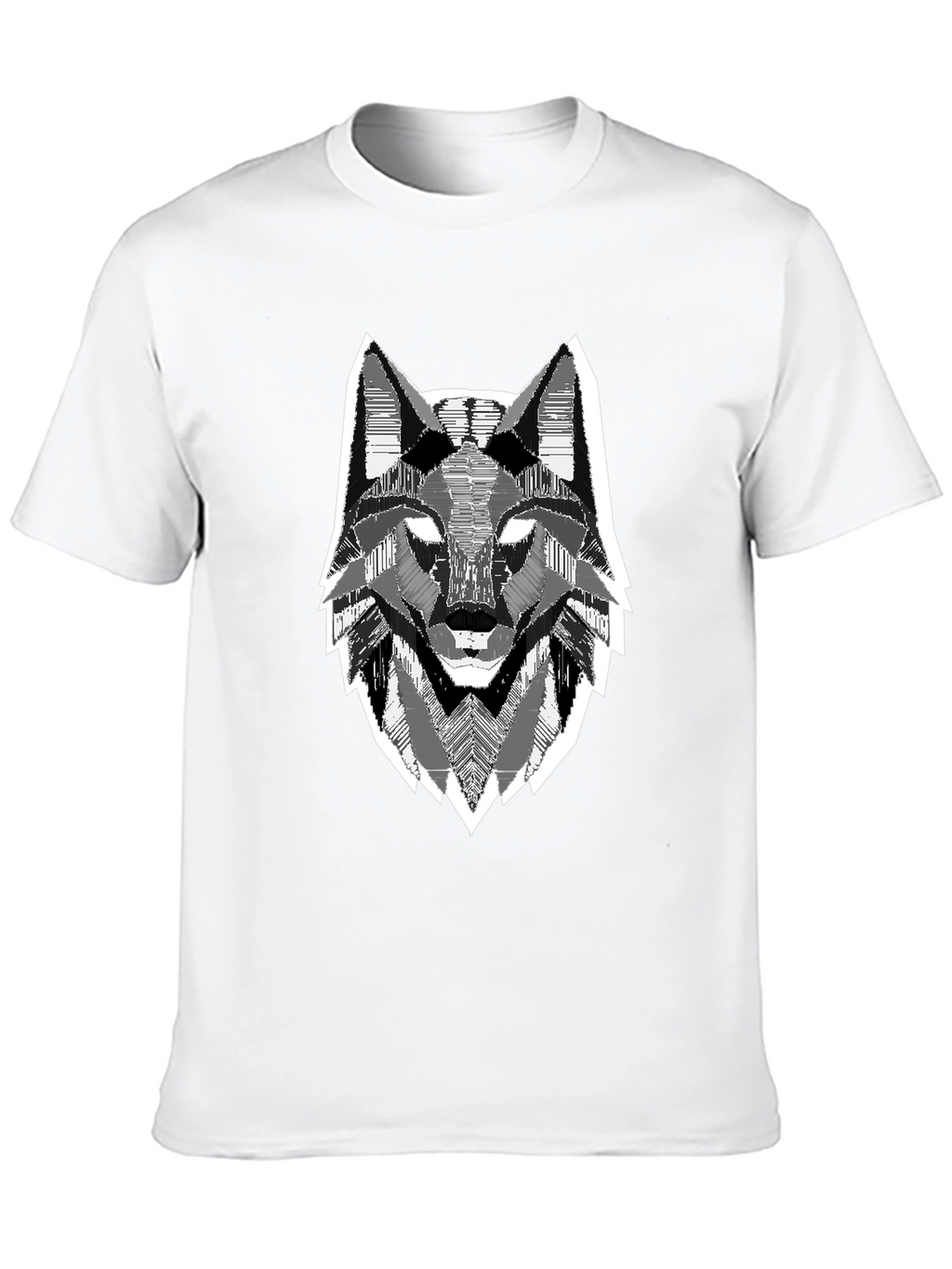 Geometric Wolf Head Graphic Print Black T-Shirt