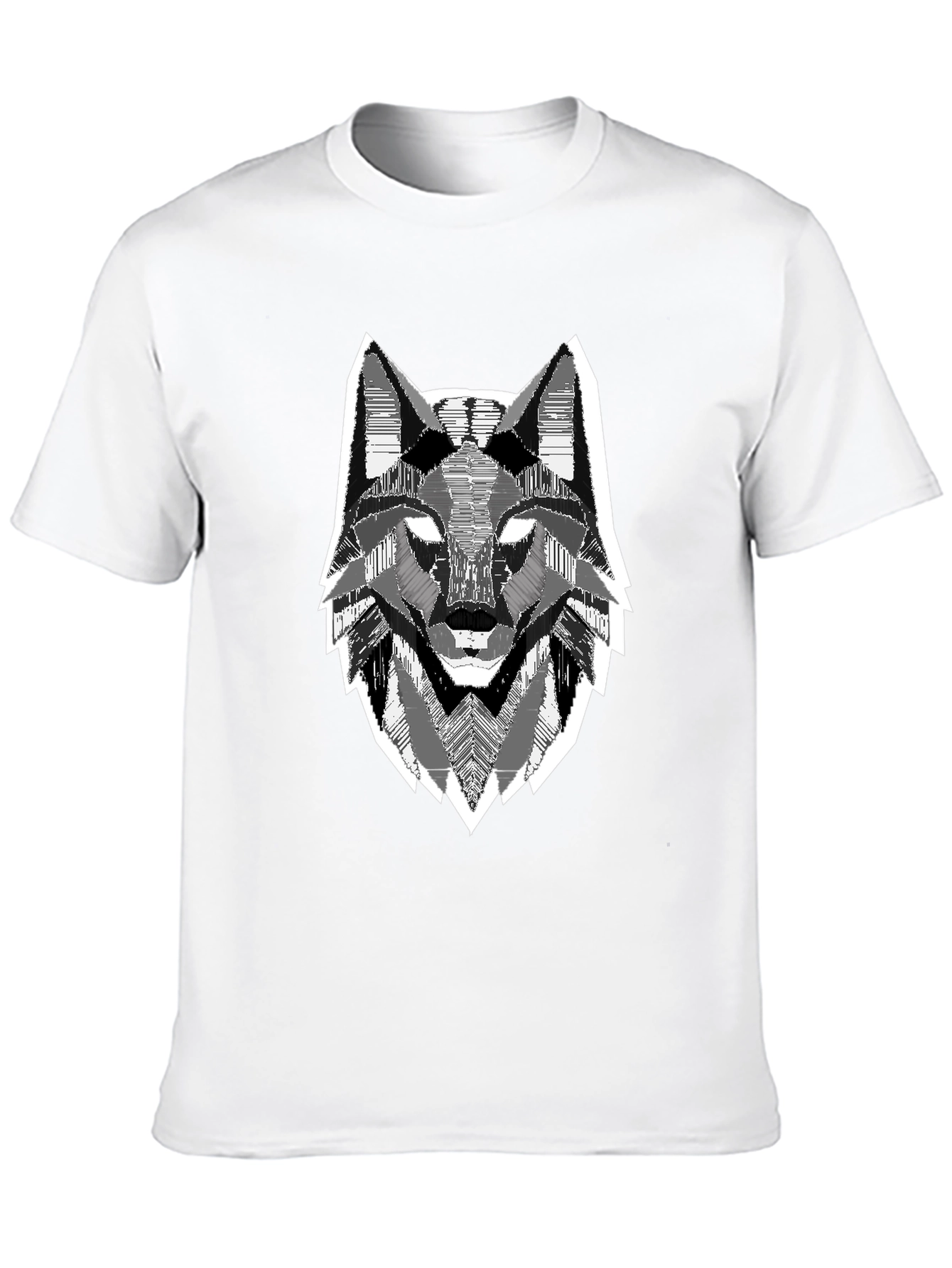 Geometric Wolf Head Graphic Print Black T-Shirt