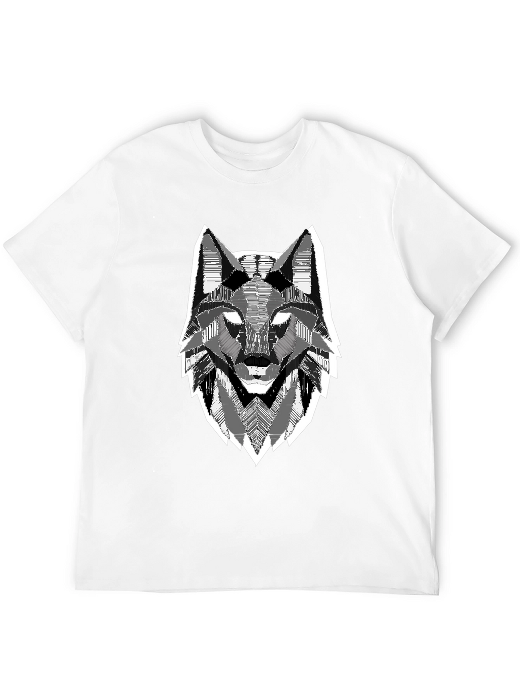 Geometric Wolf Head Graphic Print Black T-Shirt