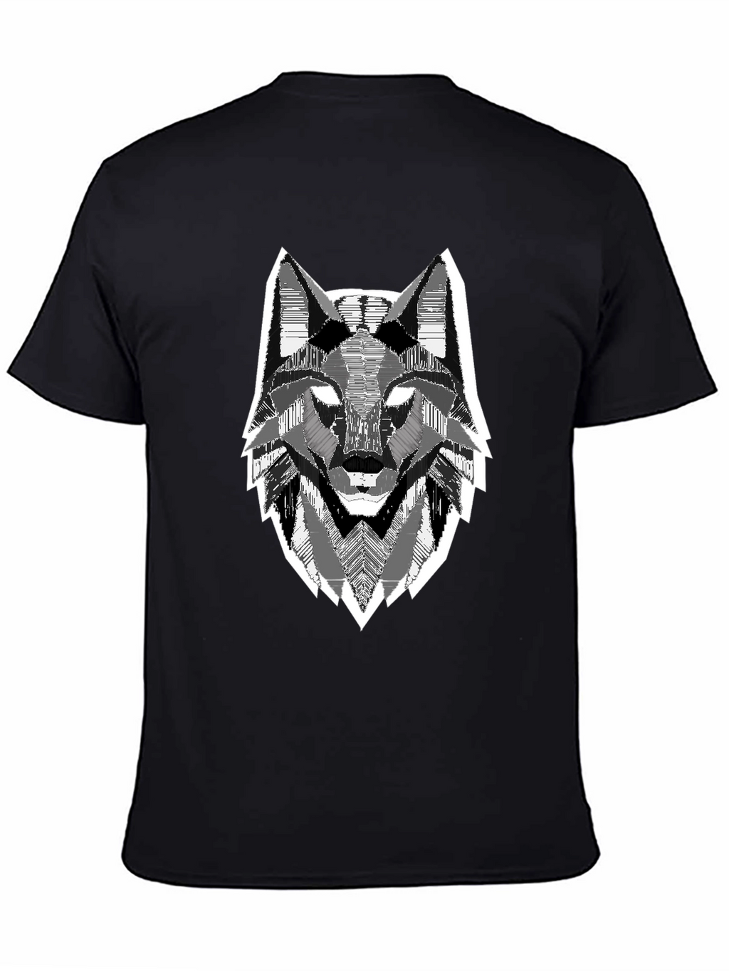 Geometric Wolf Head Graphic Print Black T-Shirt