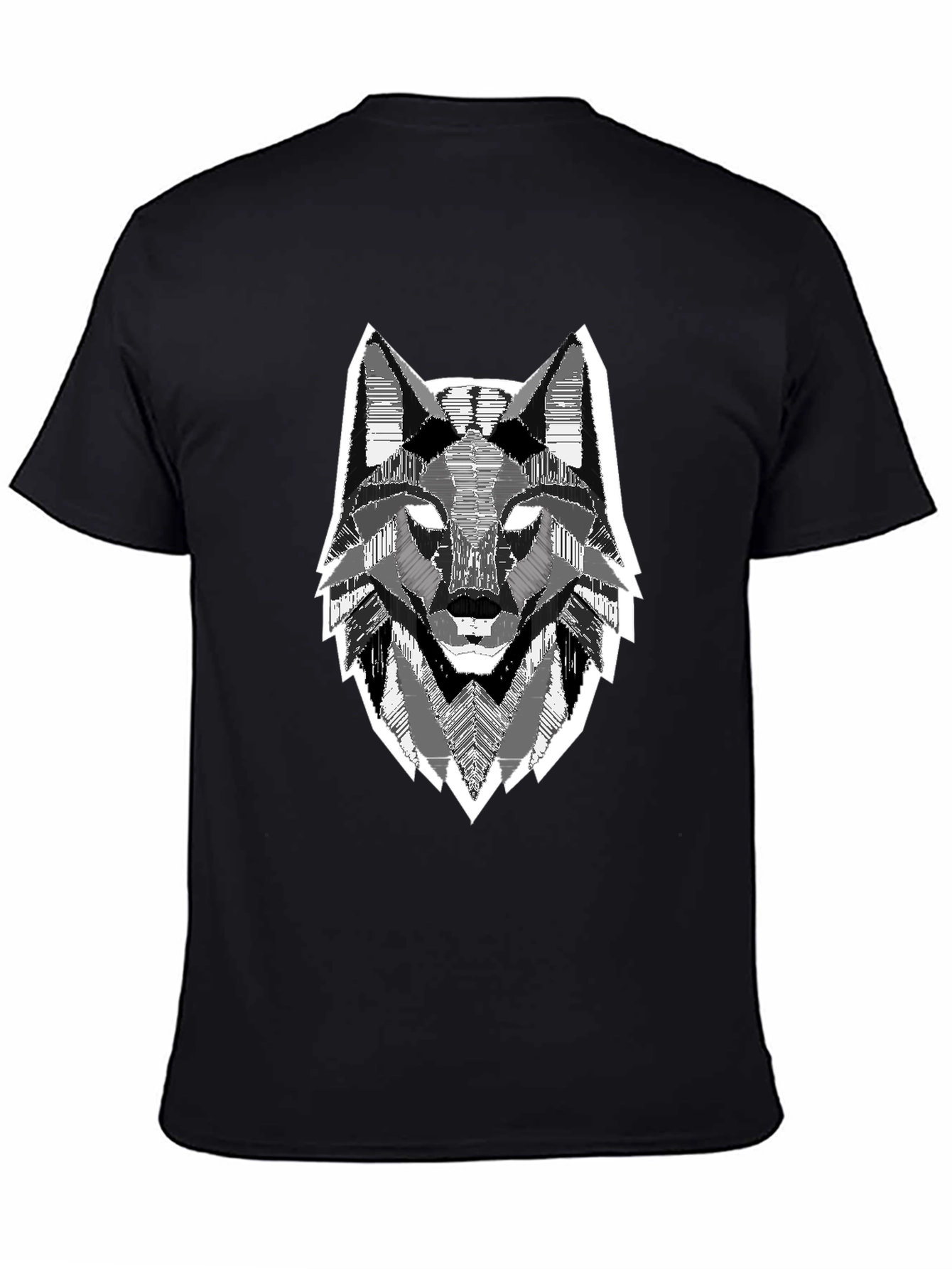 Geometric Wolf Head Graphic Print Black T-Shirt