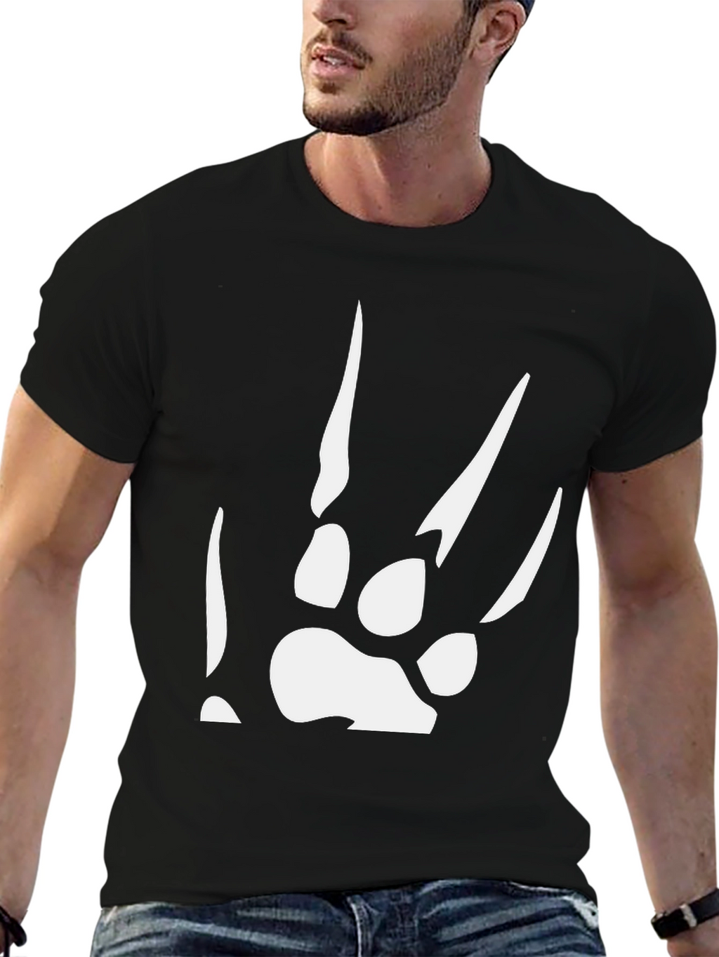 Black T-Shirt with White Paw Print Design