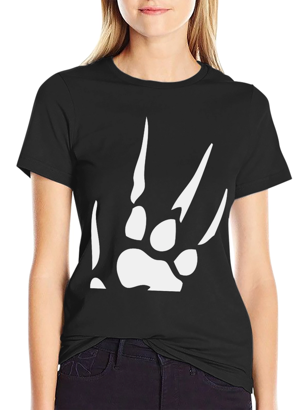 Black T-Shirt with White Paw Print Design