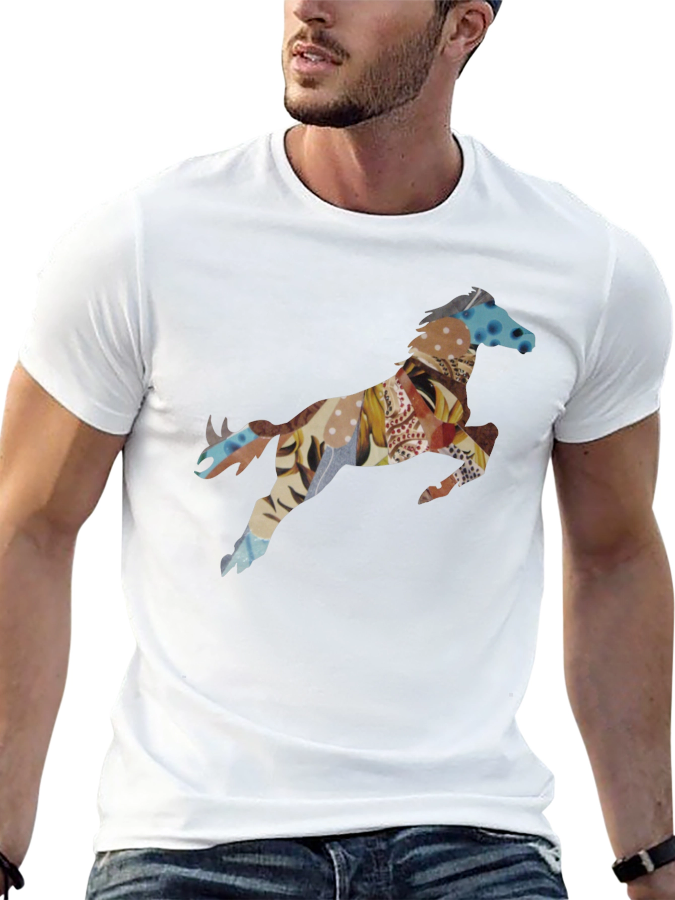 Black T-Shirt with Horse Print