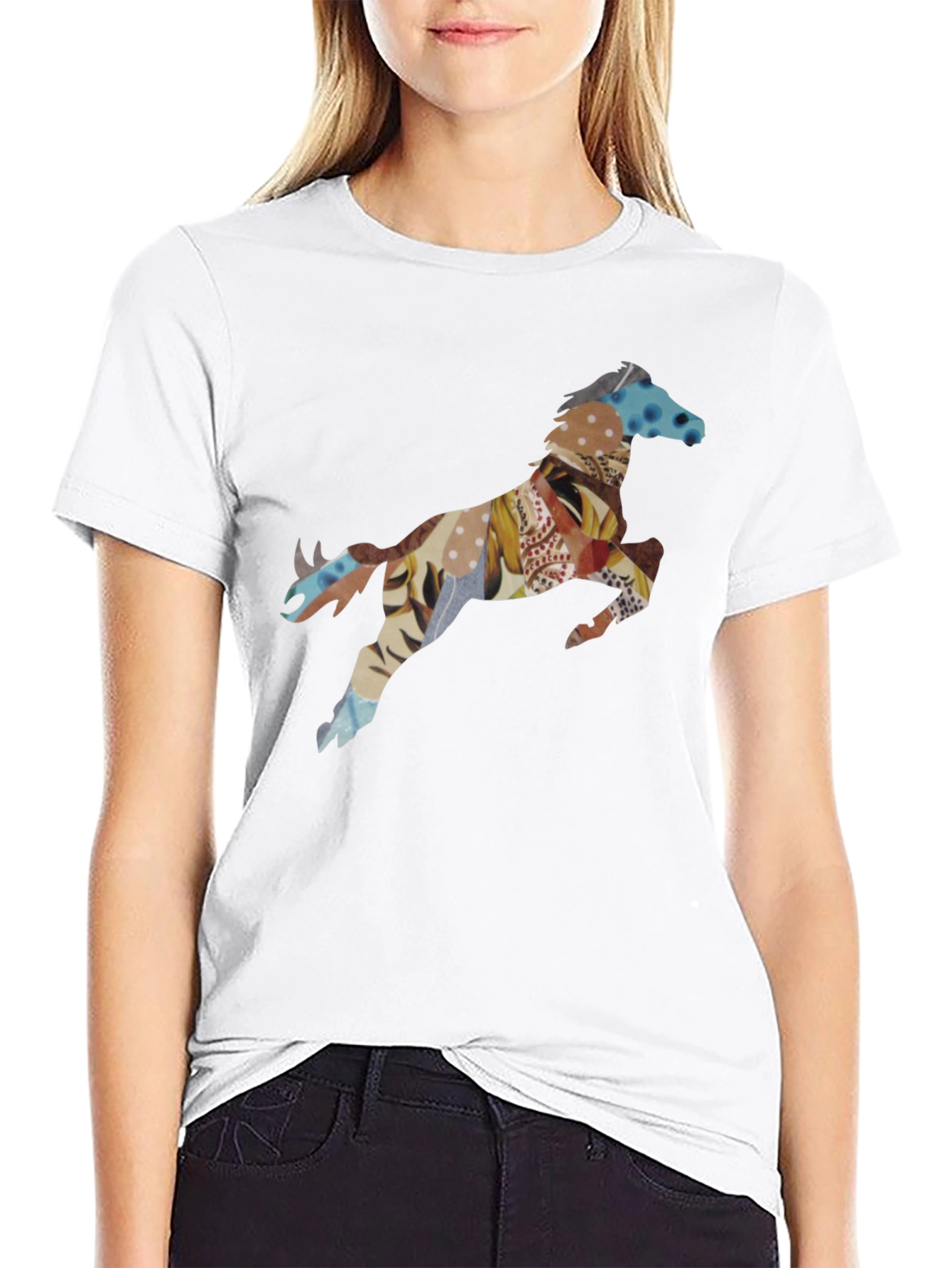 Black T-Shirt with Horse Print