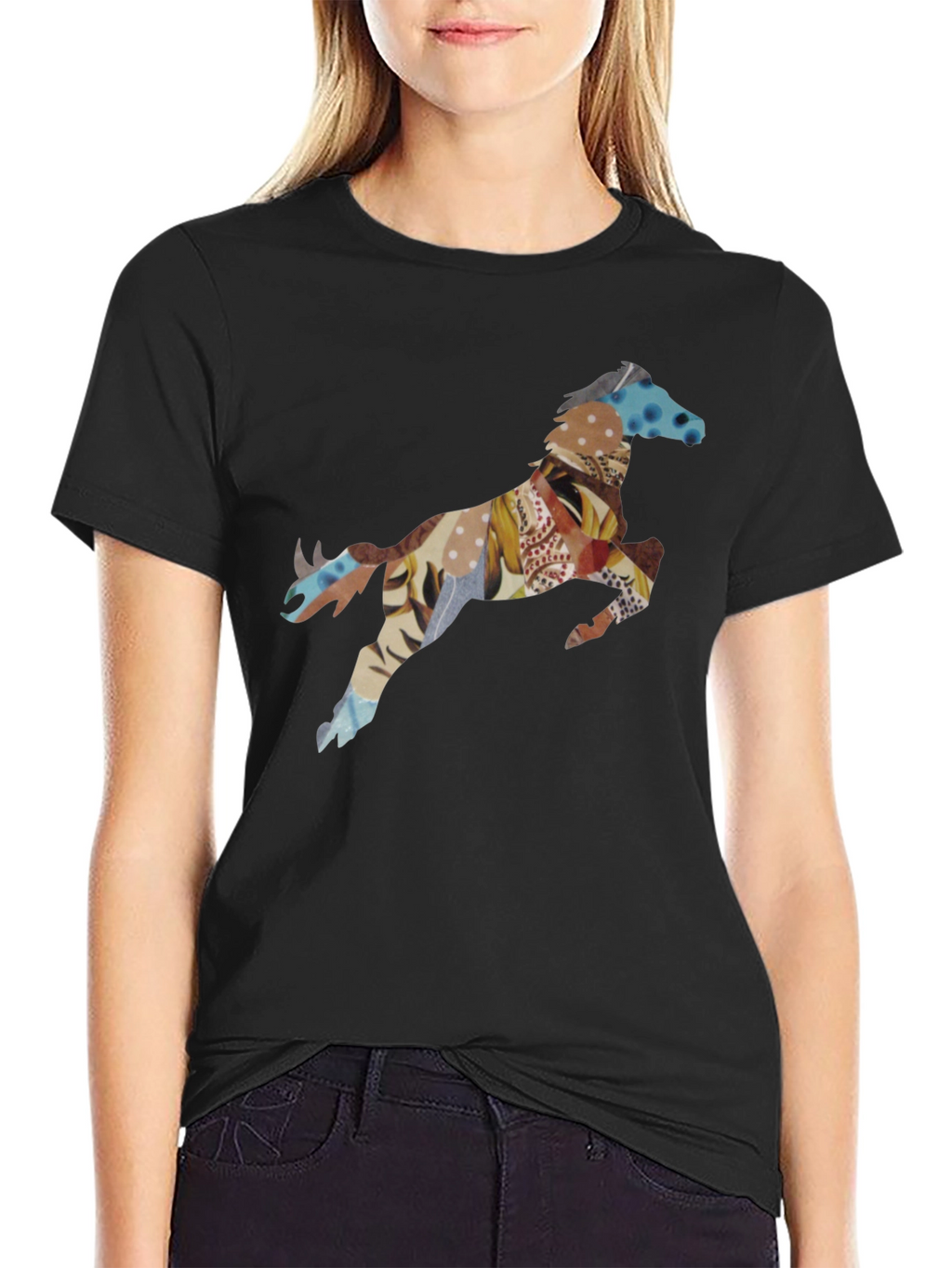 Black T-Shirt with Horse Print