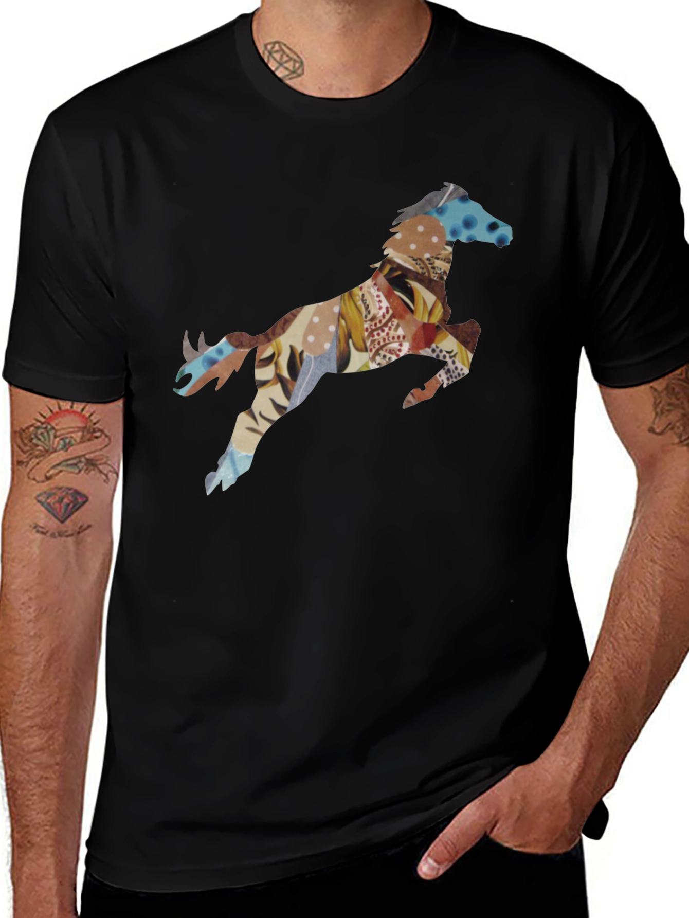Black T-Shirt with Horse Print
