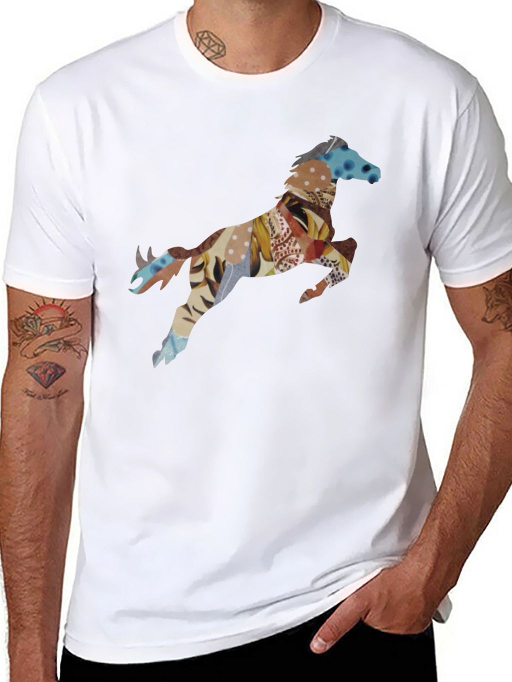 Black T-Shirt with Horse Print