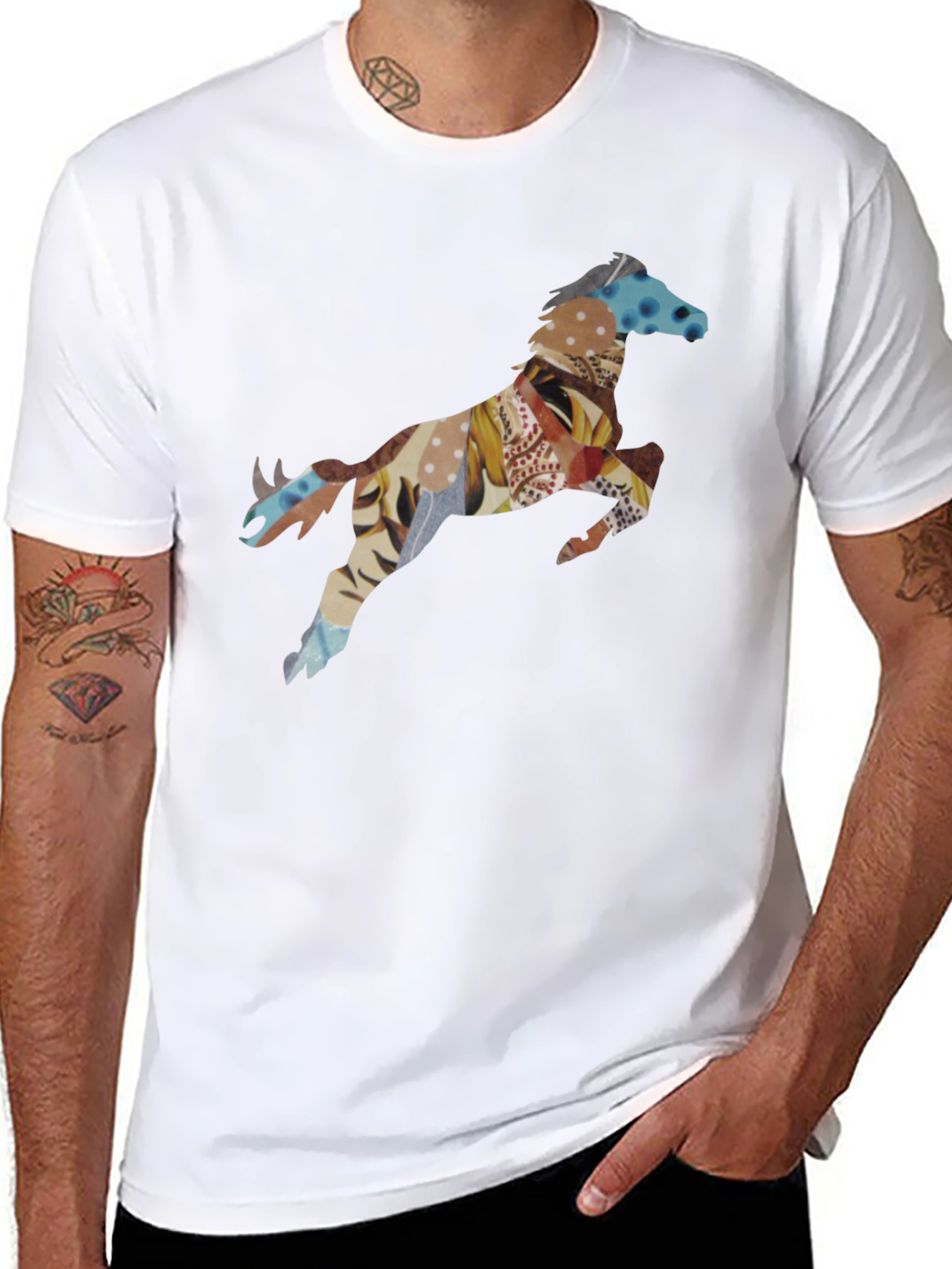 Black T-Shirt with Horse Print