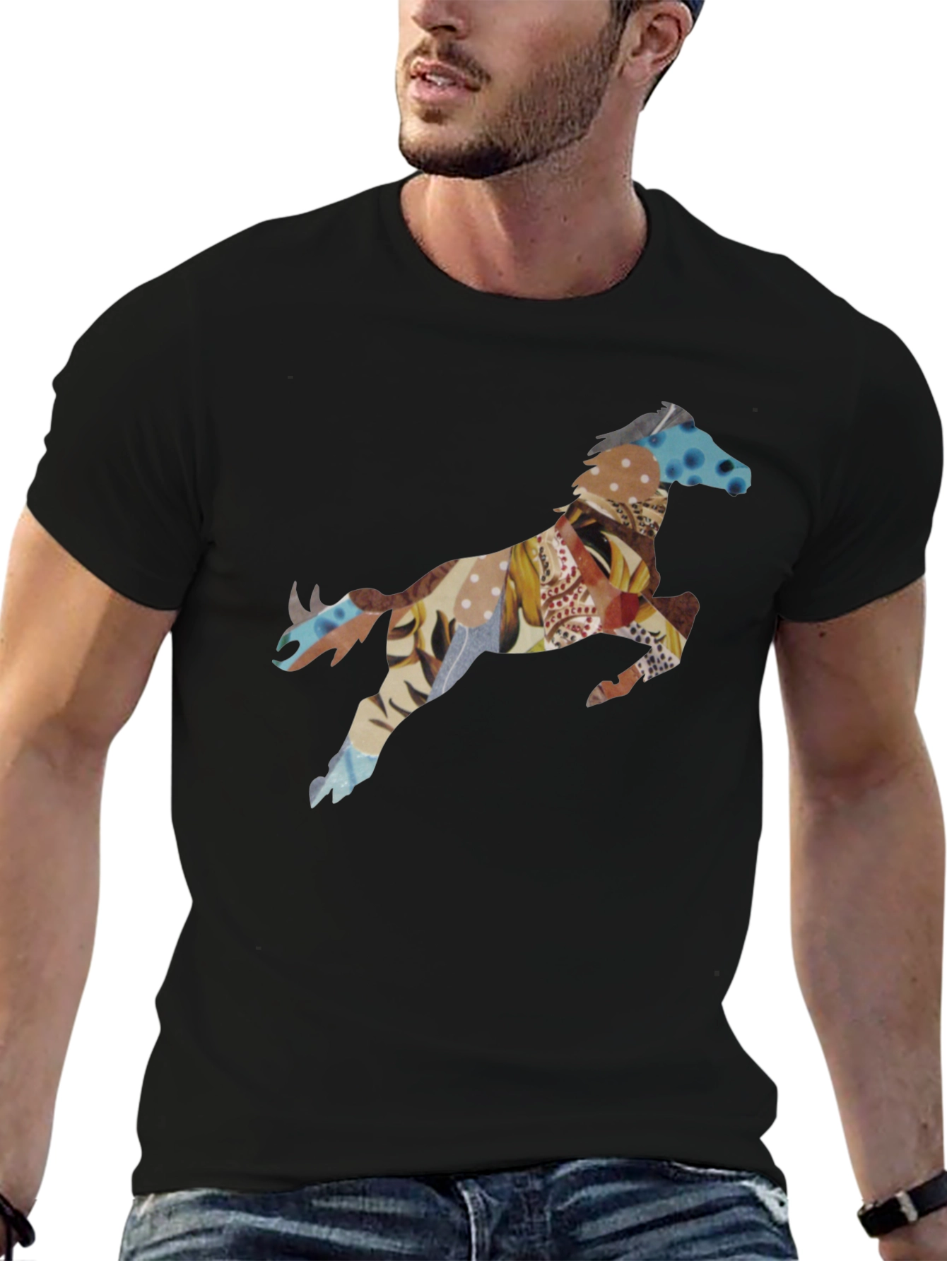 Black T-Shirt with Horse Print