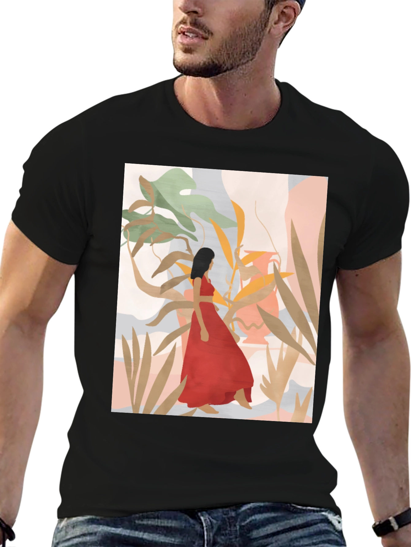 Botanical Woman Graphic Black T-Shirt