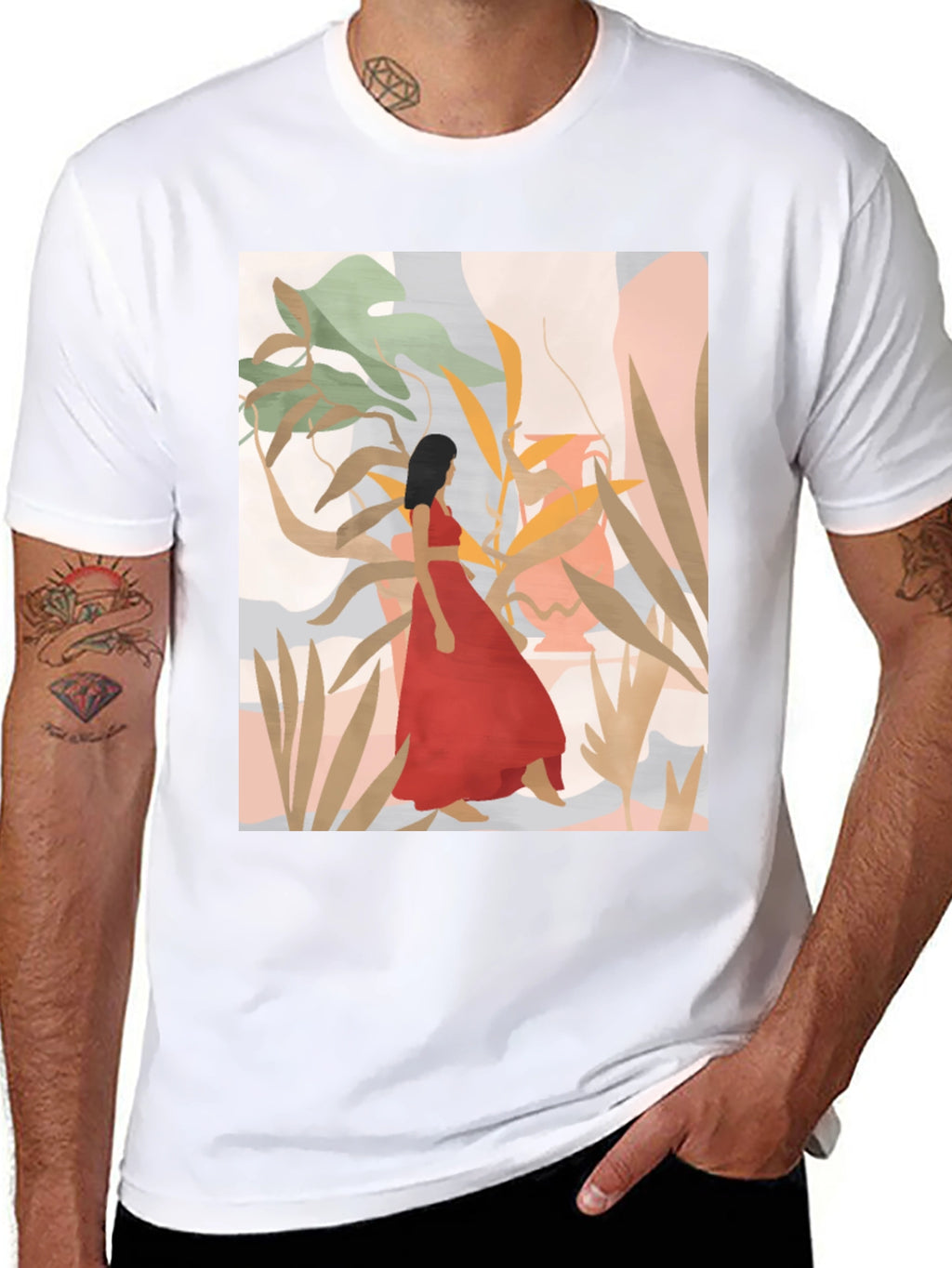 Botanical Woman Graphic Black T-Shirt