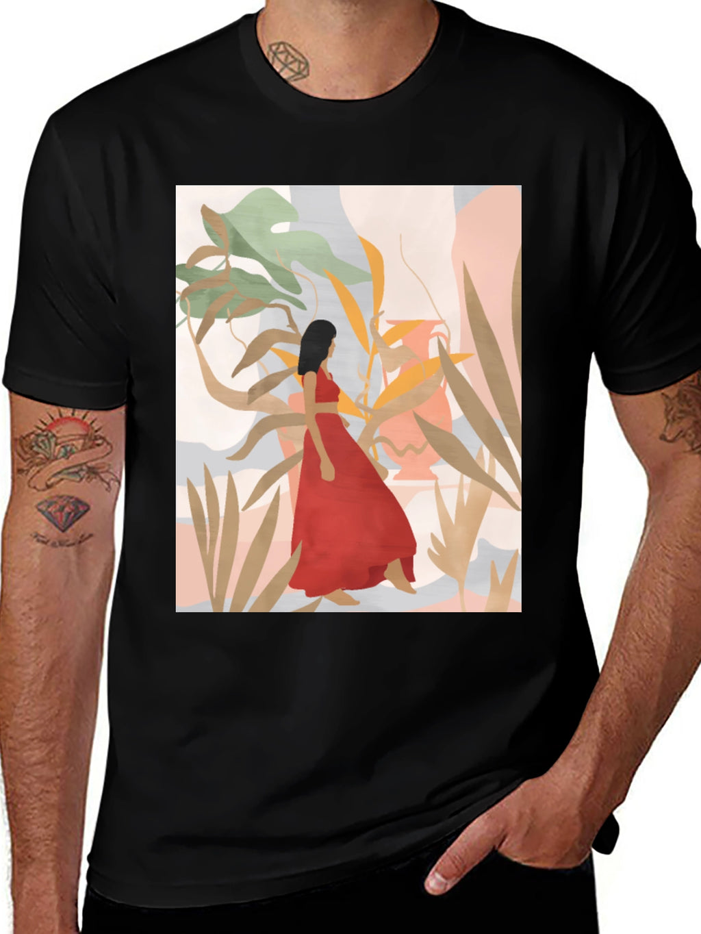 Botanical Woman Graphic Black T-Shirt