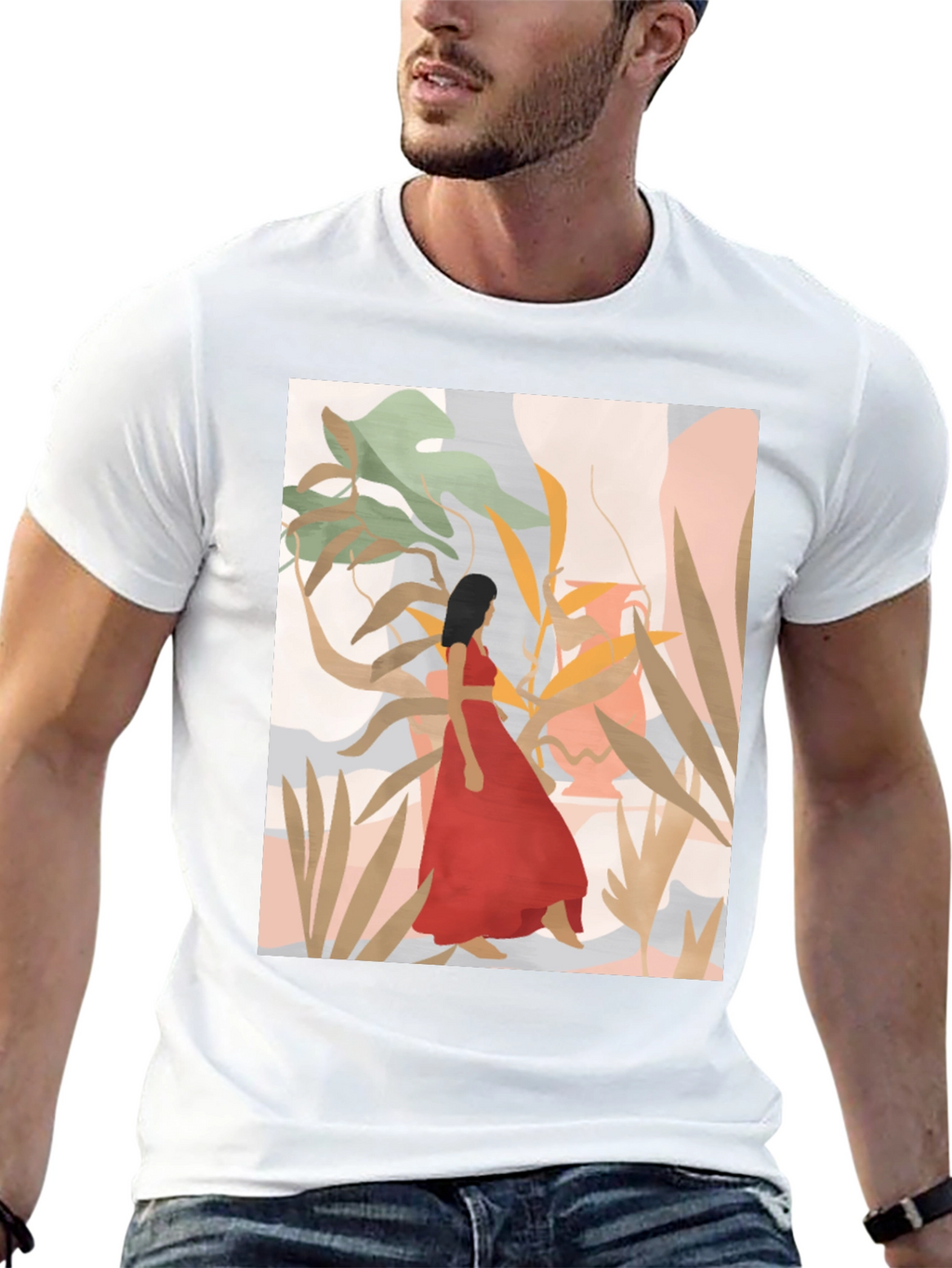 Botanical Woman Graphic Black T-Shirt