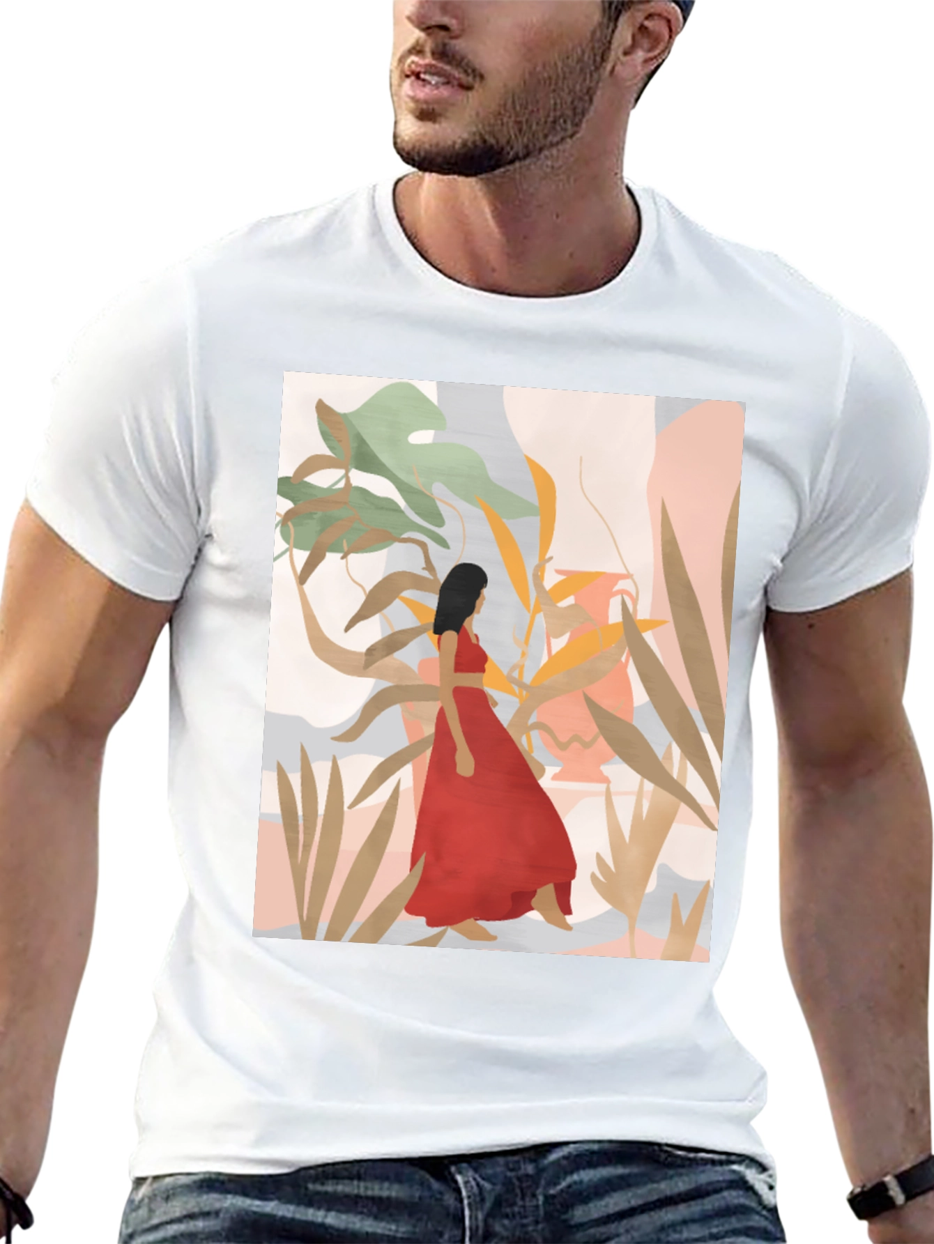 Botanical Woman Graphic Black T-Shirt