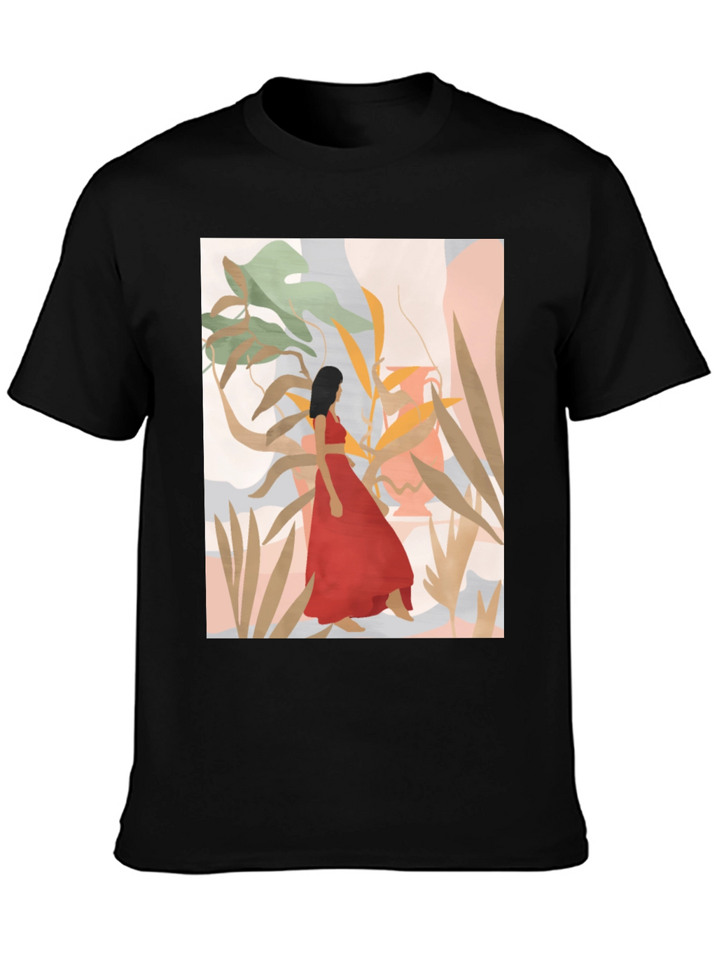 Botanical Woman Graphic Black T-Shirt