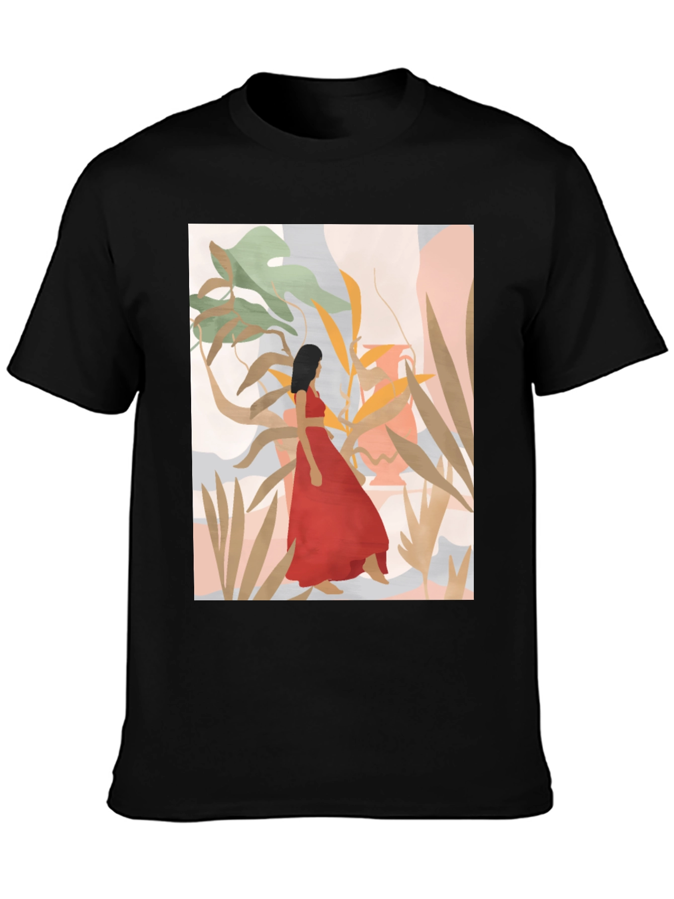 Botanical Woman Graphic Black T-Shirt