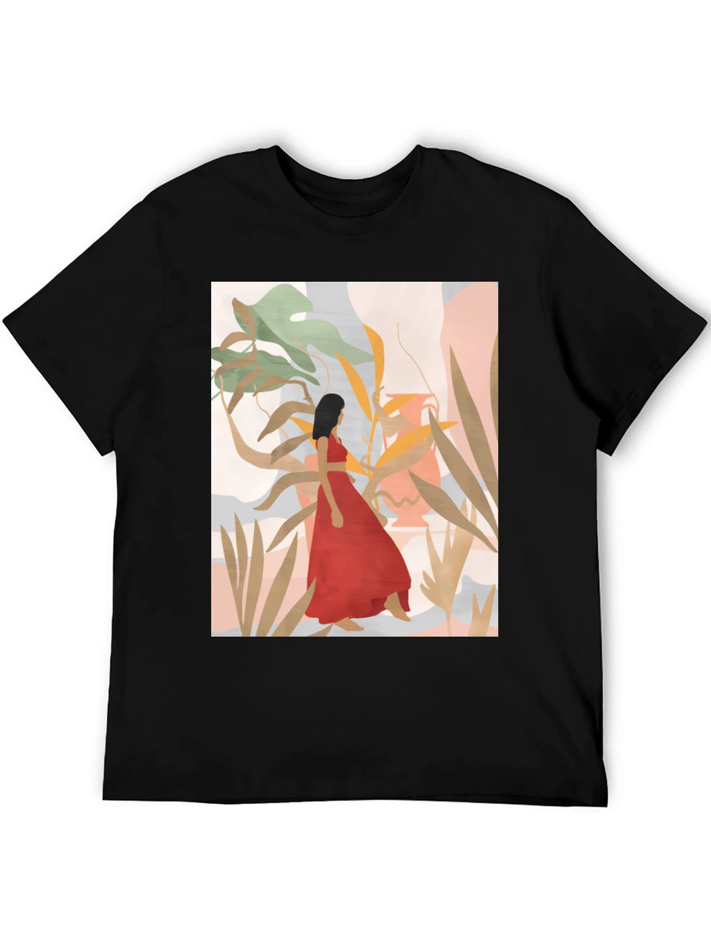 Botanical Woman Graphic Black T-Shirt