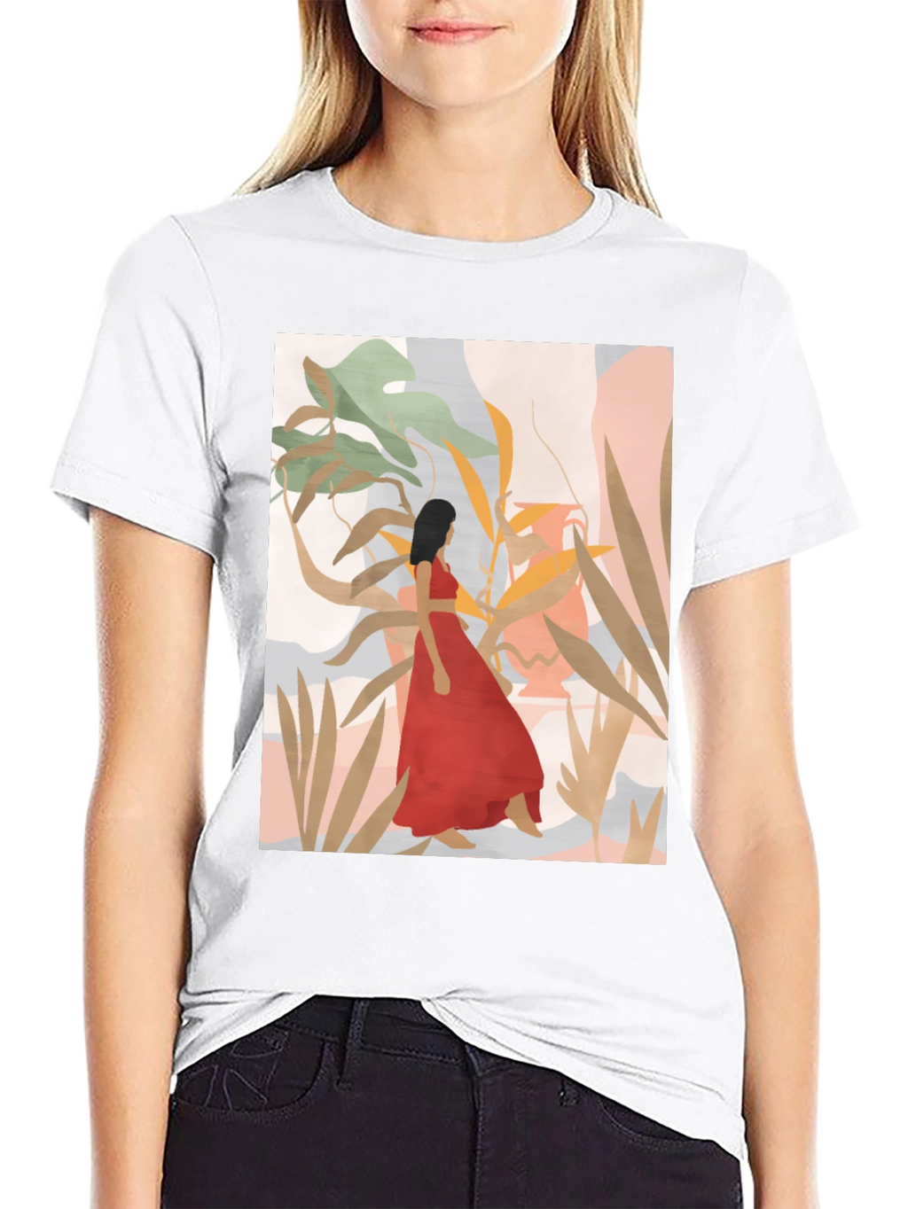 Botanical Woman Graphic Black T-Shirt