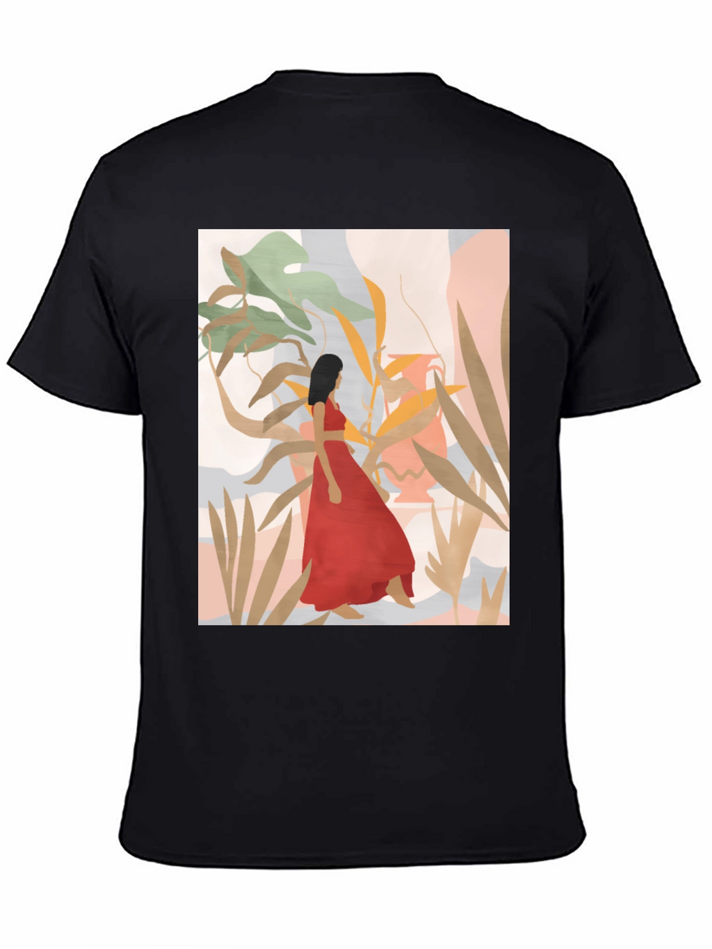 Botanical Woman Graphic Black T-Shirt