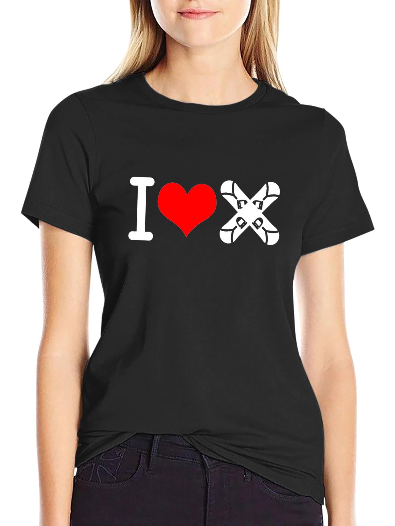 I Love Skiing T-Shirt - Black Cotton Tee