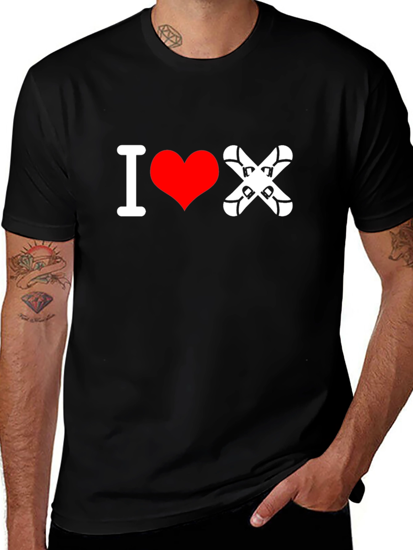 I Love Skiing T-Shirt - Black Cotton Tee