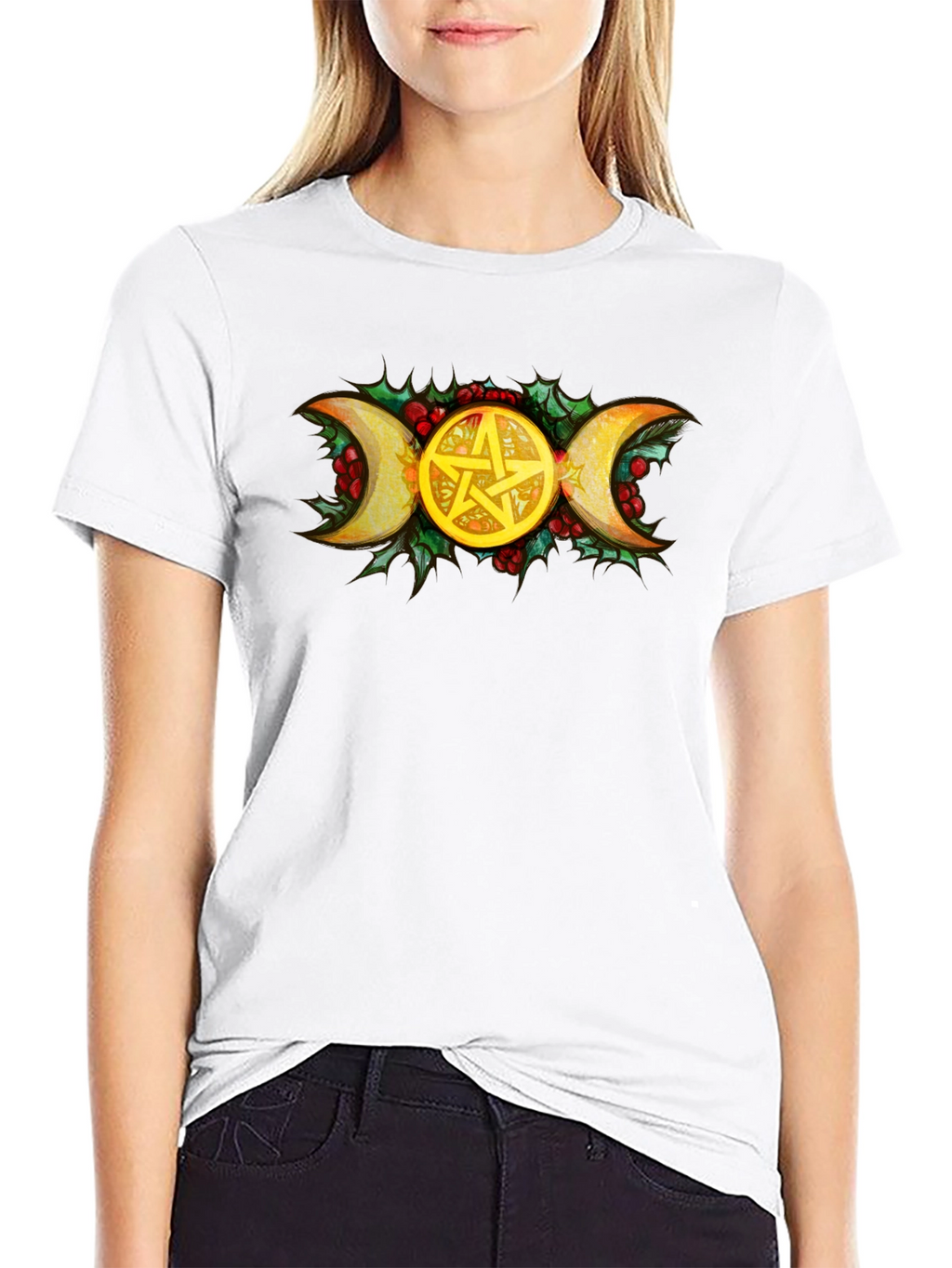 Triple Moon Goddess Pentacle Black T-Shirt