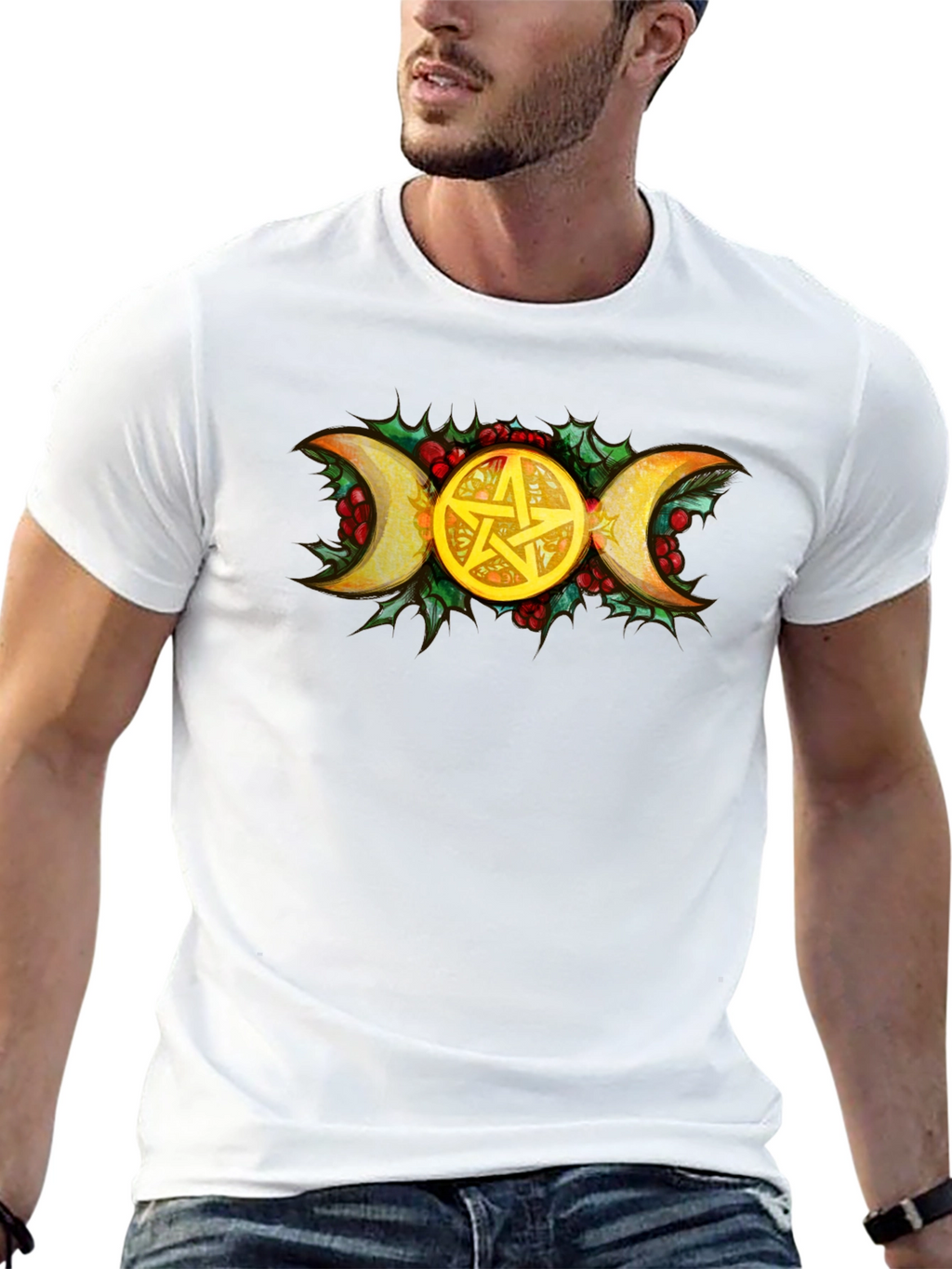 Triple Moon Goddess Pentacle Black T-Shirt