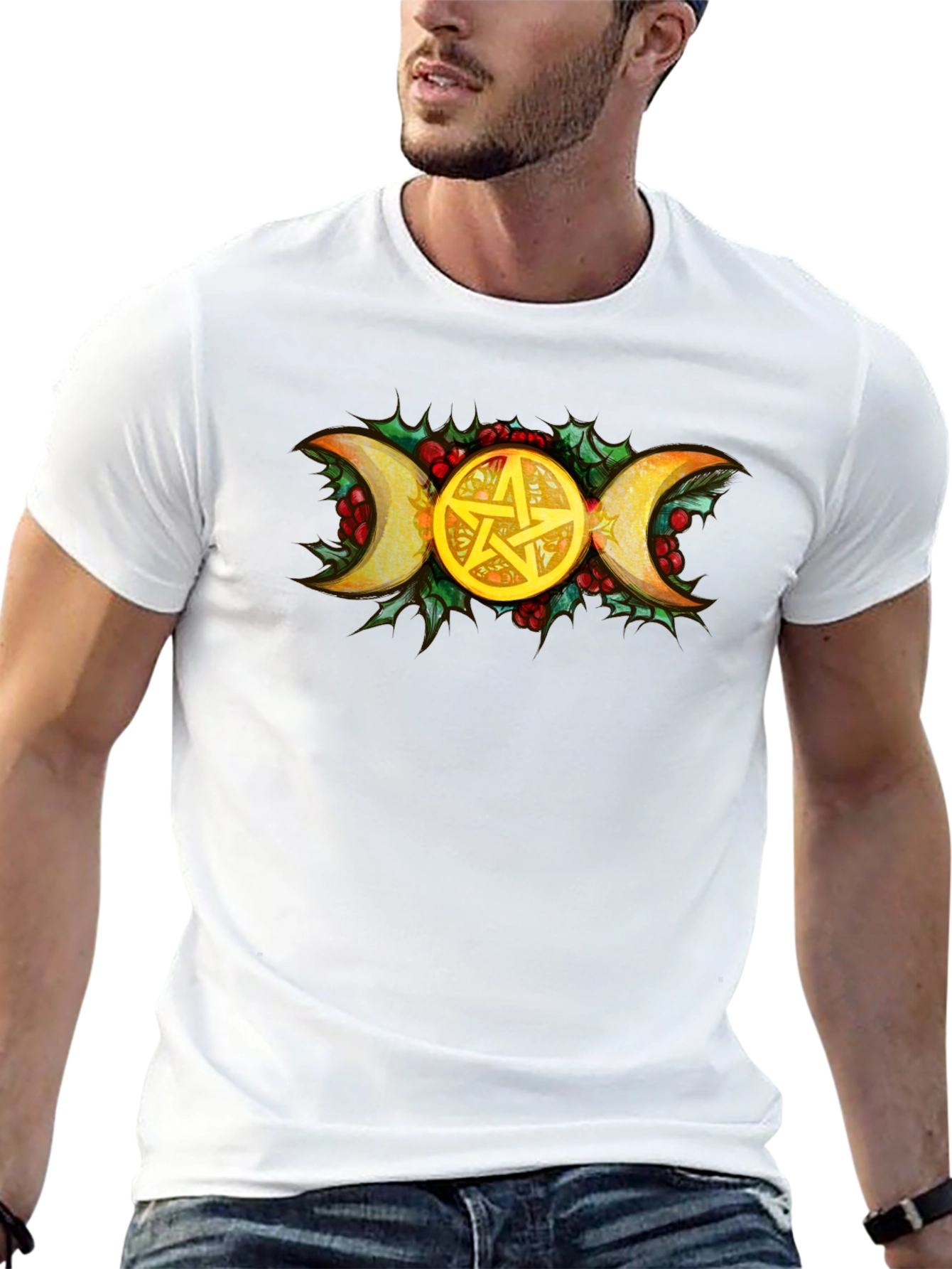 Triple Moon Goddess Pentacle Black T-Shirt