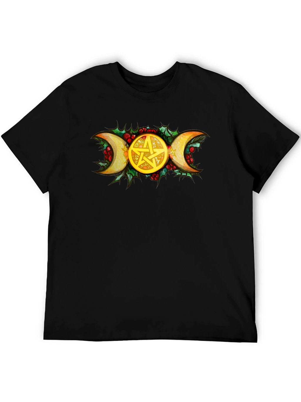 Triple Moon Goddess Pentacle Black T-Shirt
