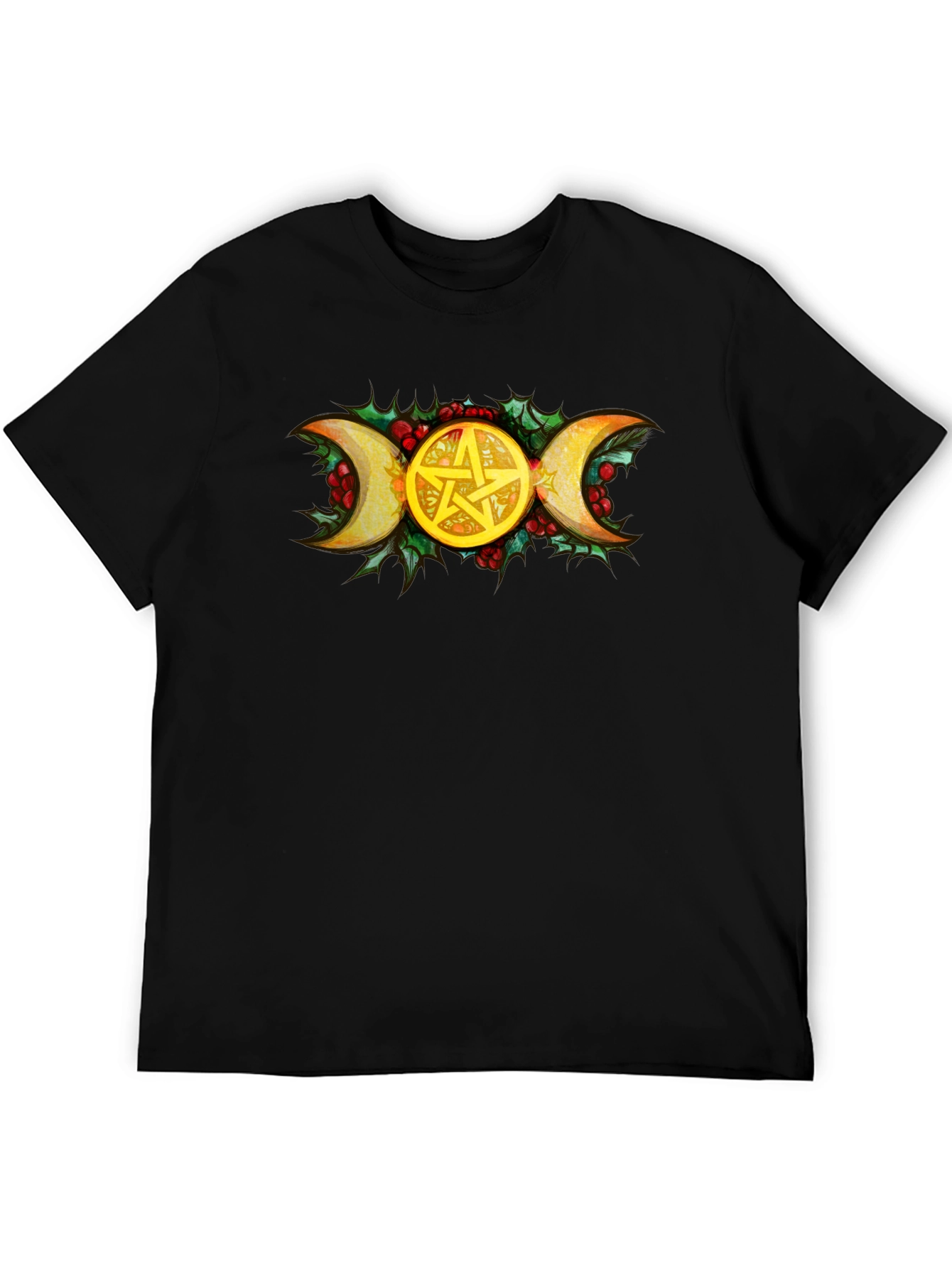 Triple Moon Goddess Pentacle Black T-Shirt