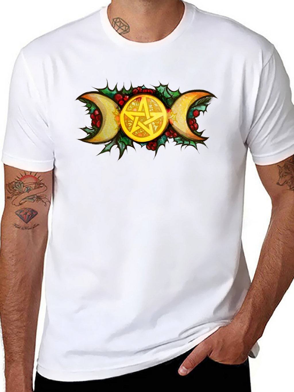Triple Moon Goddess Pentacle Black T-Shirt