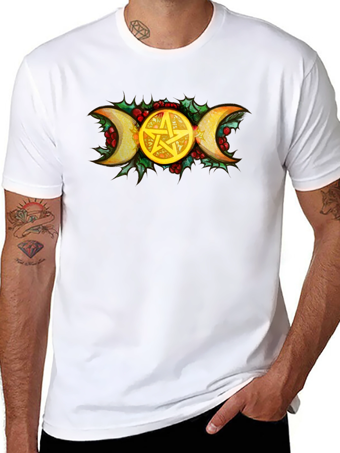 Triple Moon Goddess Pentacle Black T-Shirt