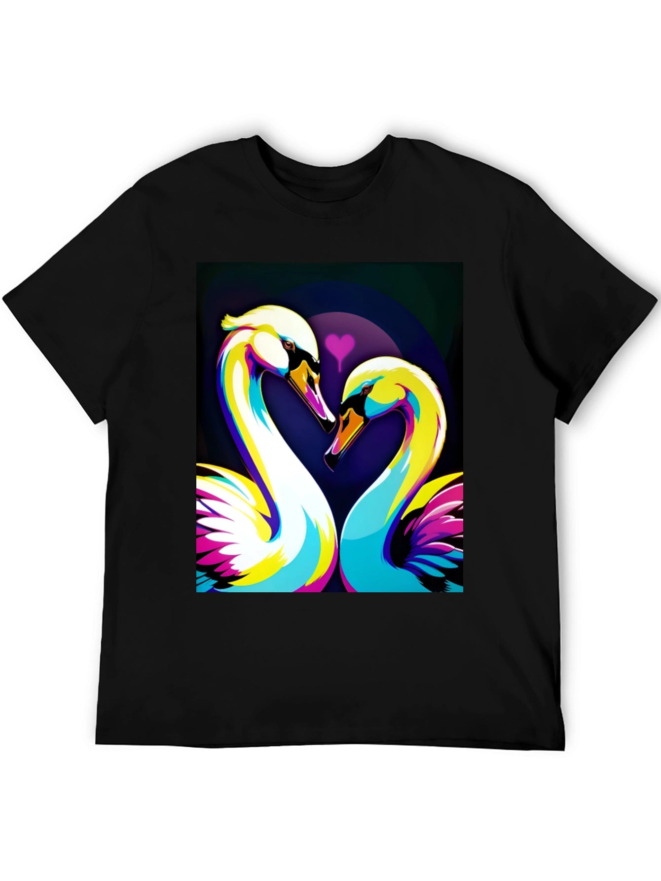 Swan Love Graphic Tee - Stylish Black T-Shirt