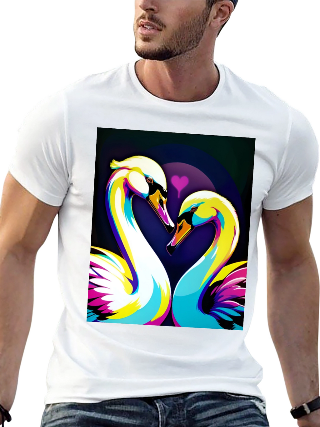Swan Love Graphic Tee - Stylish Black T-Shirt