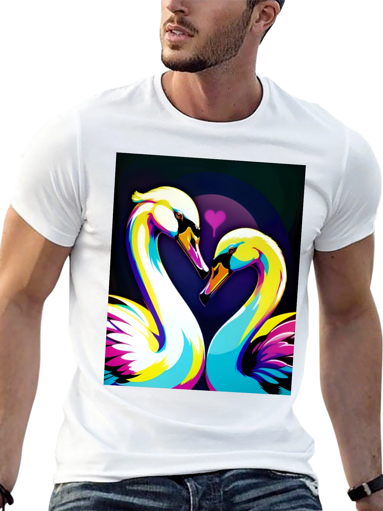 Swan Love Graphic Tee - Stylish Black T-Shirt
