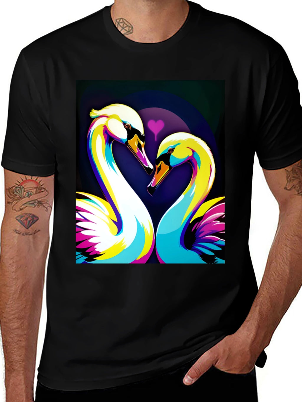 Swan Love Graphic Tee - Stylish Black T-Shirt